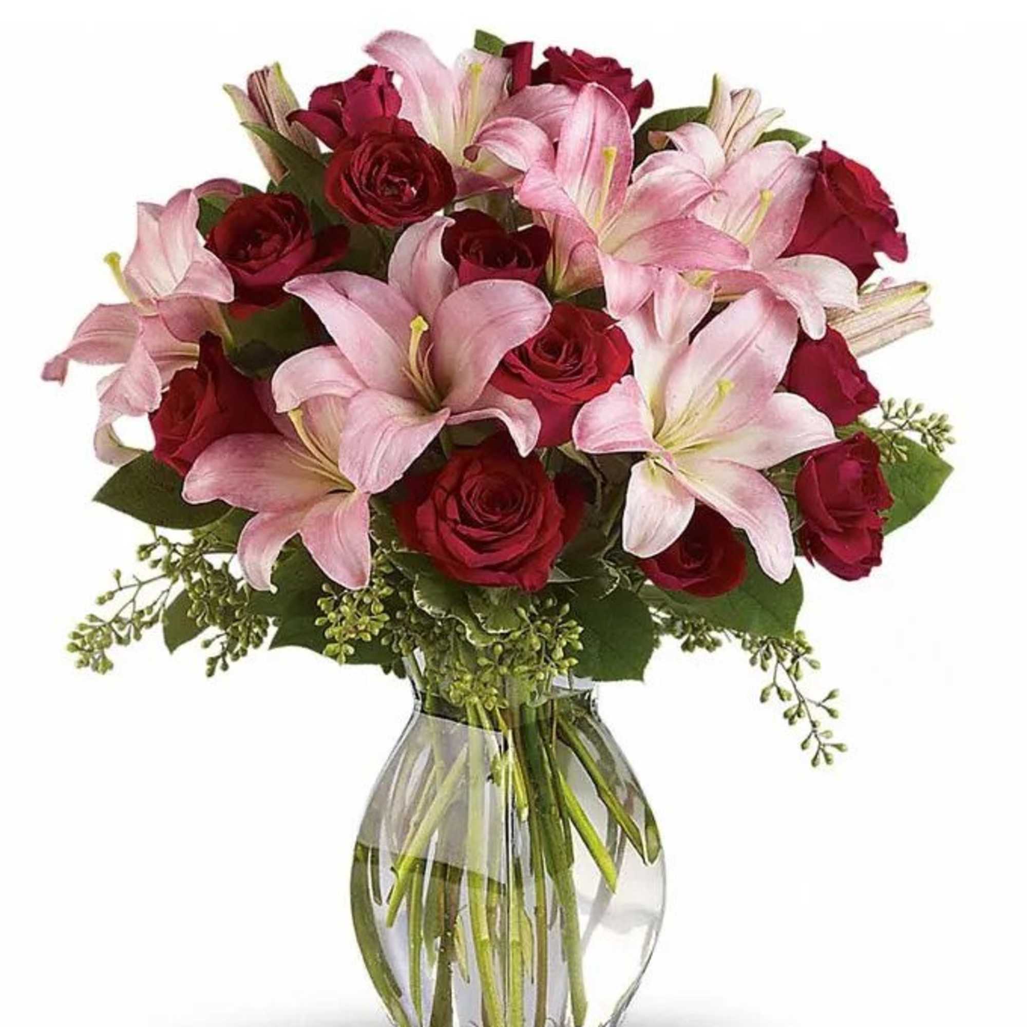 Bouquet of luxurious reds and pinks. A romantic anniversary gift or just