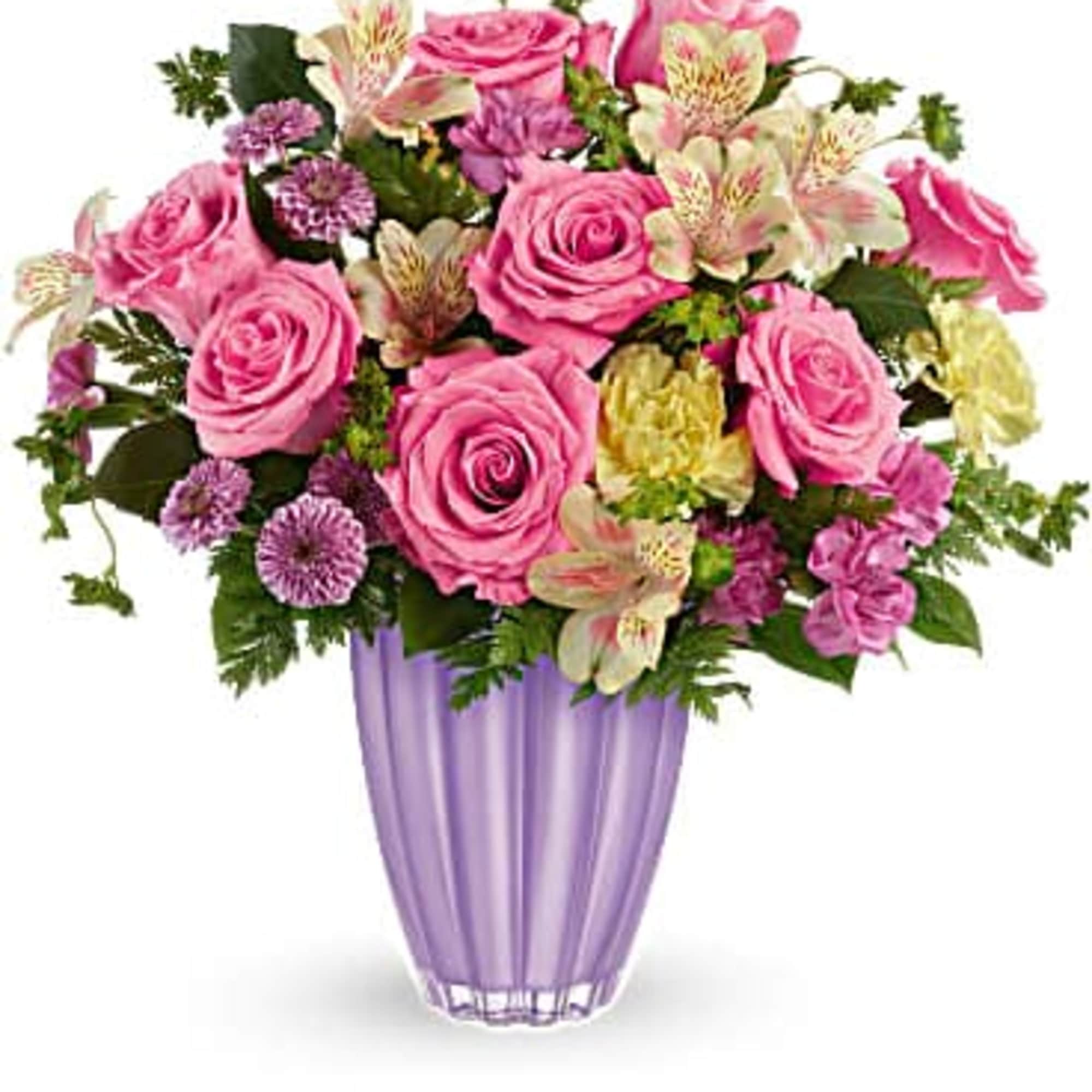 Fresh as a spring day, this glorious pink and yellow bouquet looks