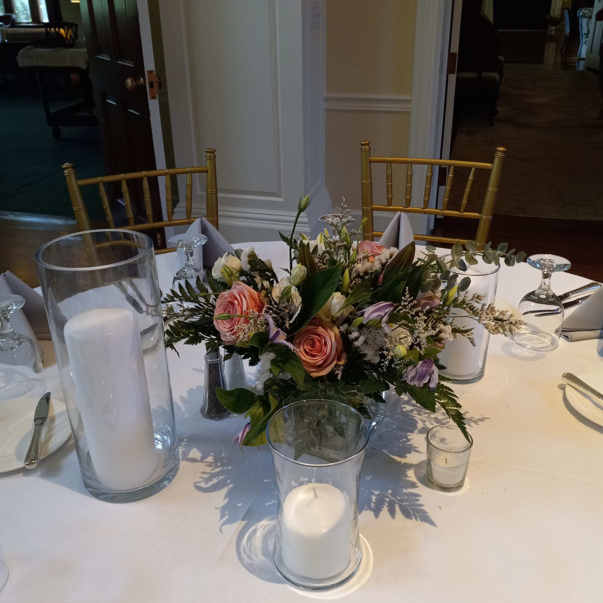 Beautiful addition to the reception, traditional mix ot flowers matching the bridal