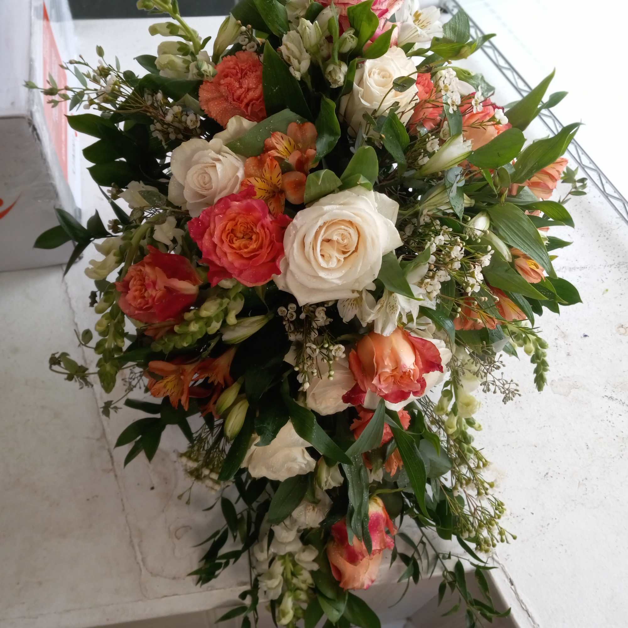 Fresh and sparky mixed colors bridal cascading bouquet