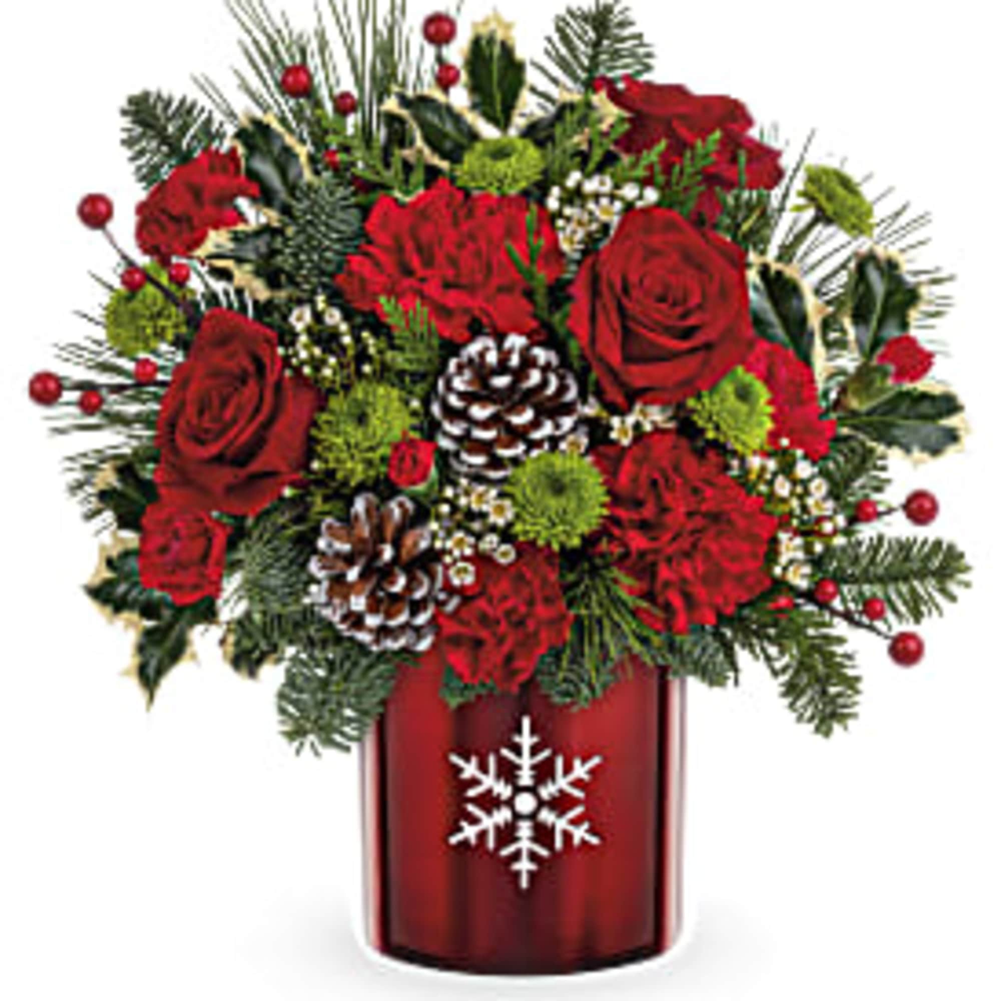 Make their holidays merry and bright with this classic Christmas carnations bouquet Make their holidays merry and bright with this classic Christmas carnations bouquet