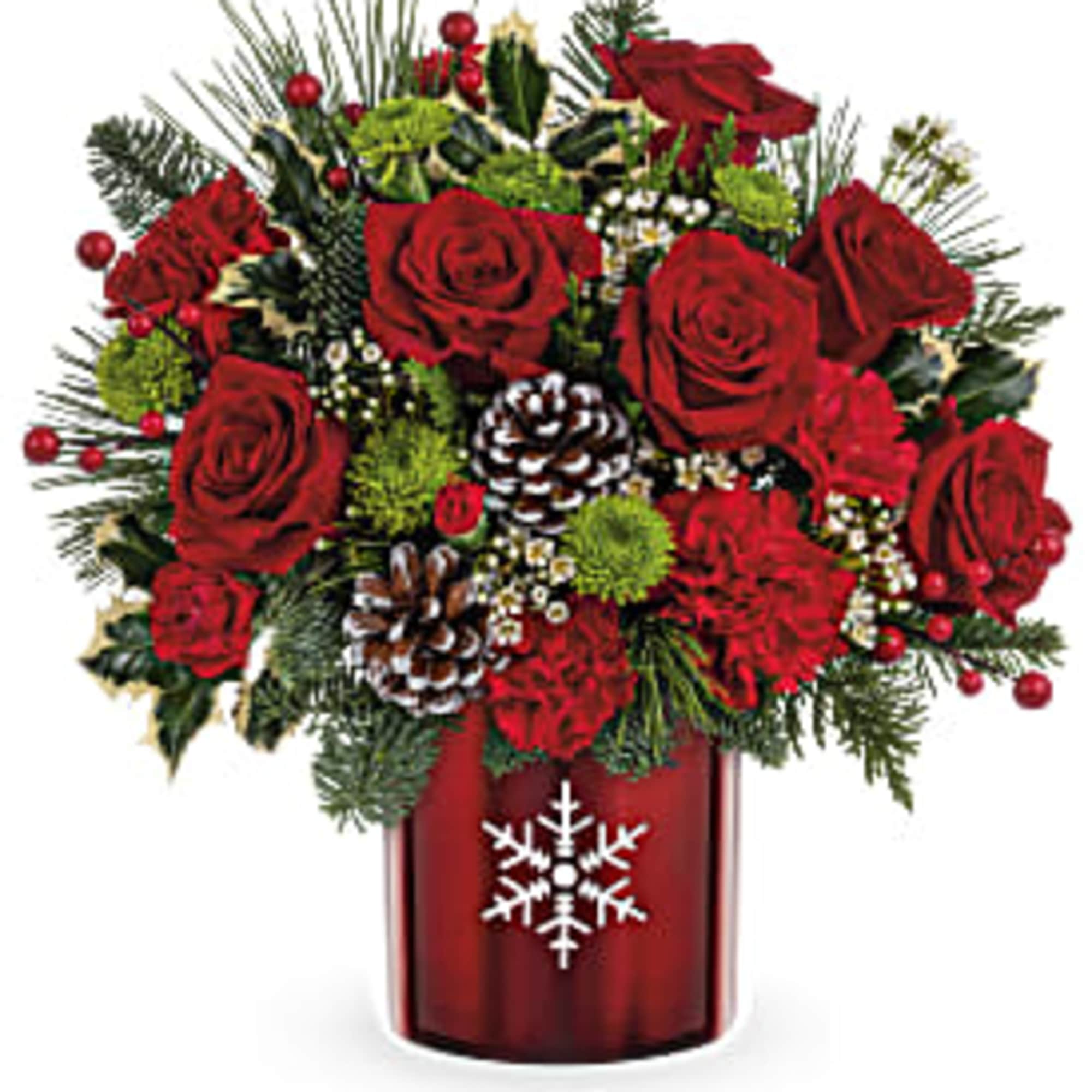 Make their holidays merry and bright with this classic Christmas carnations bouquet Make their holidays merry and bright with this classic Christmas carnations bouquet