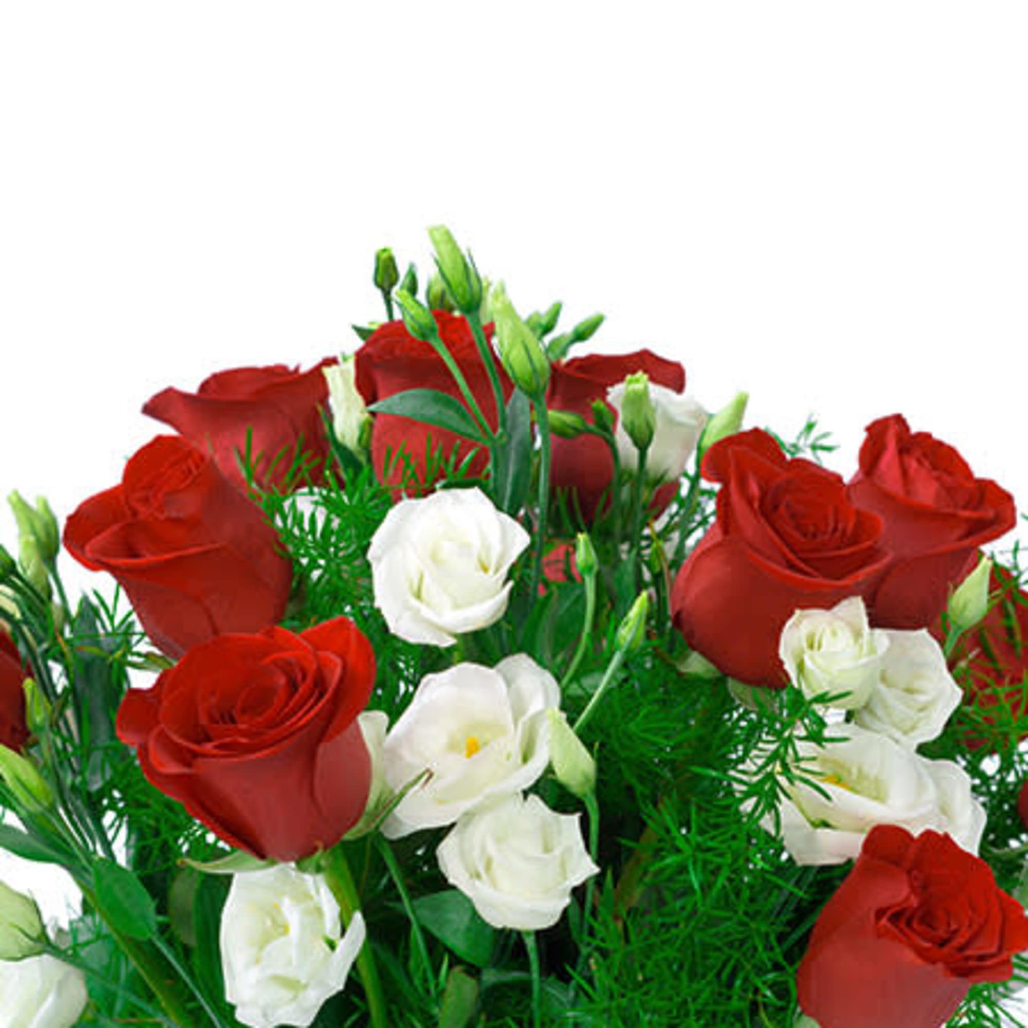 1 Enjoy this arregament of red roses , white lisianthus and green