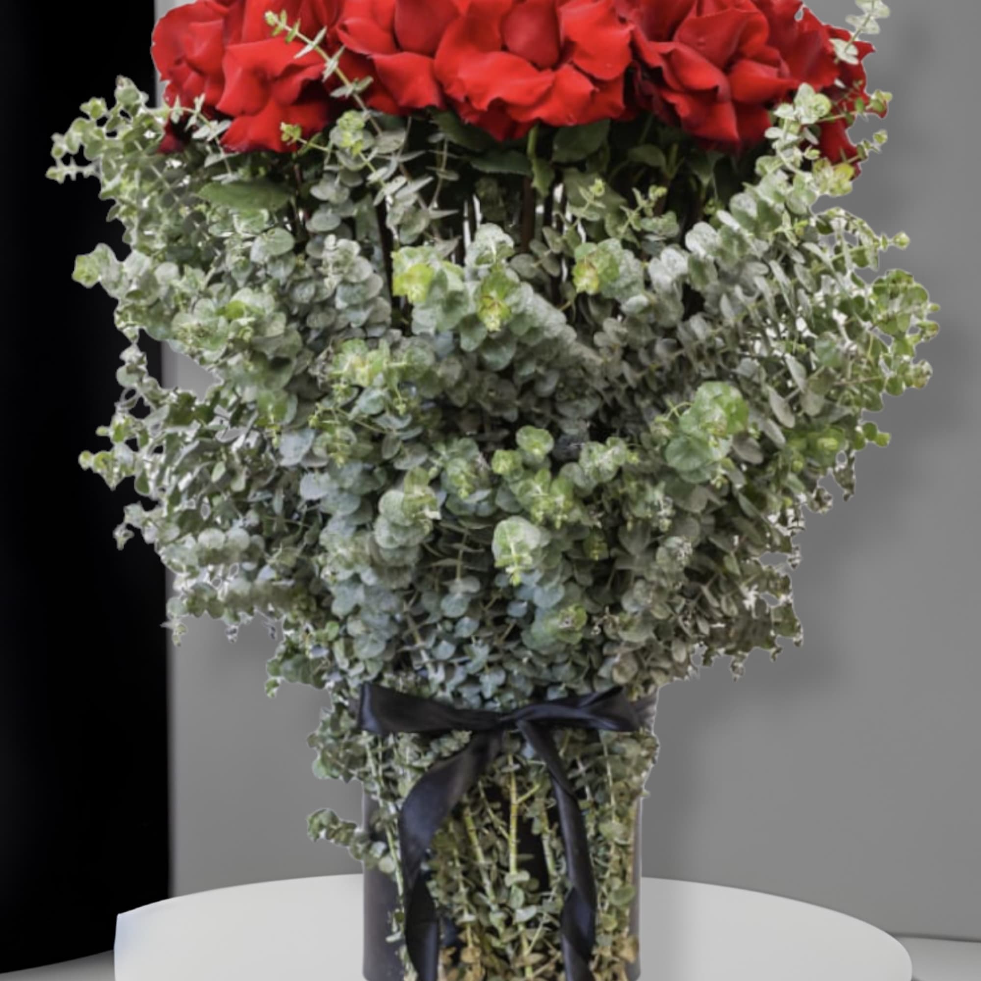 This arrangement comes in a sway box with beautiful fresh red roses