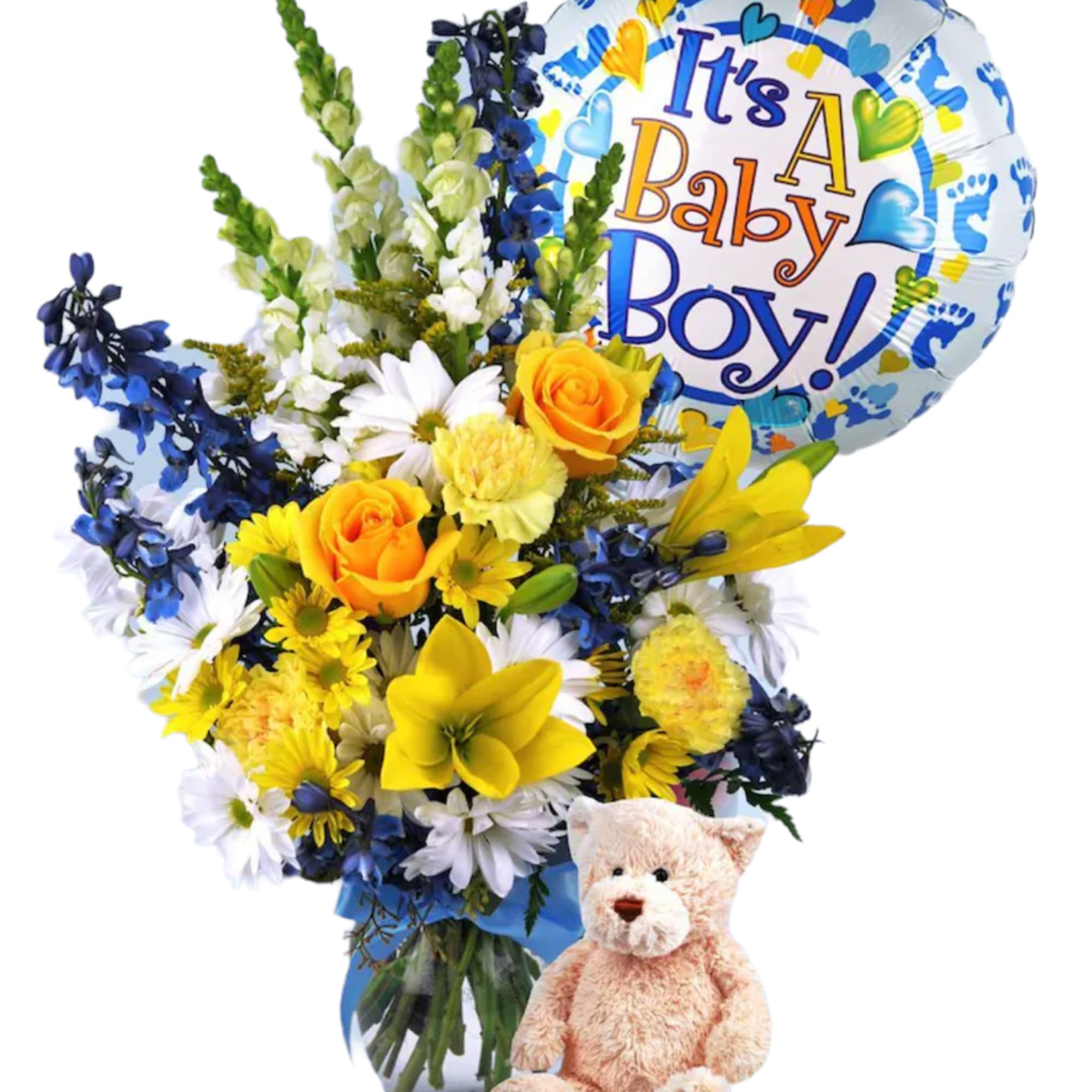 Baby boy vase arrangement