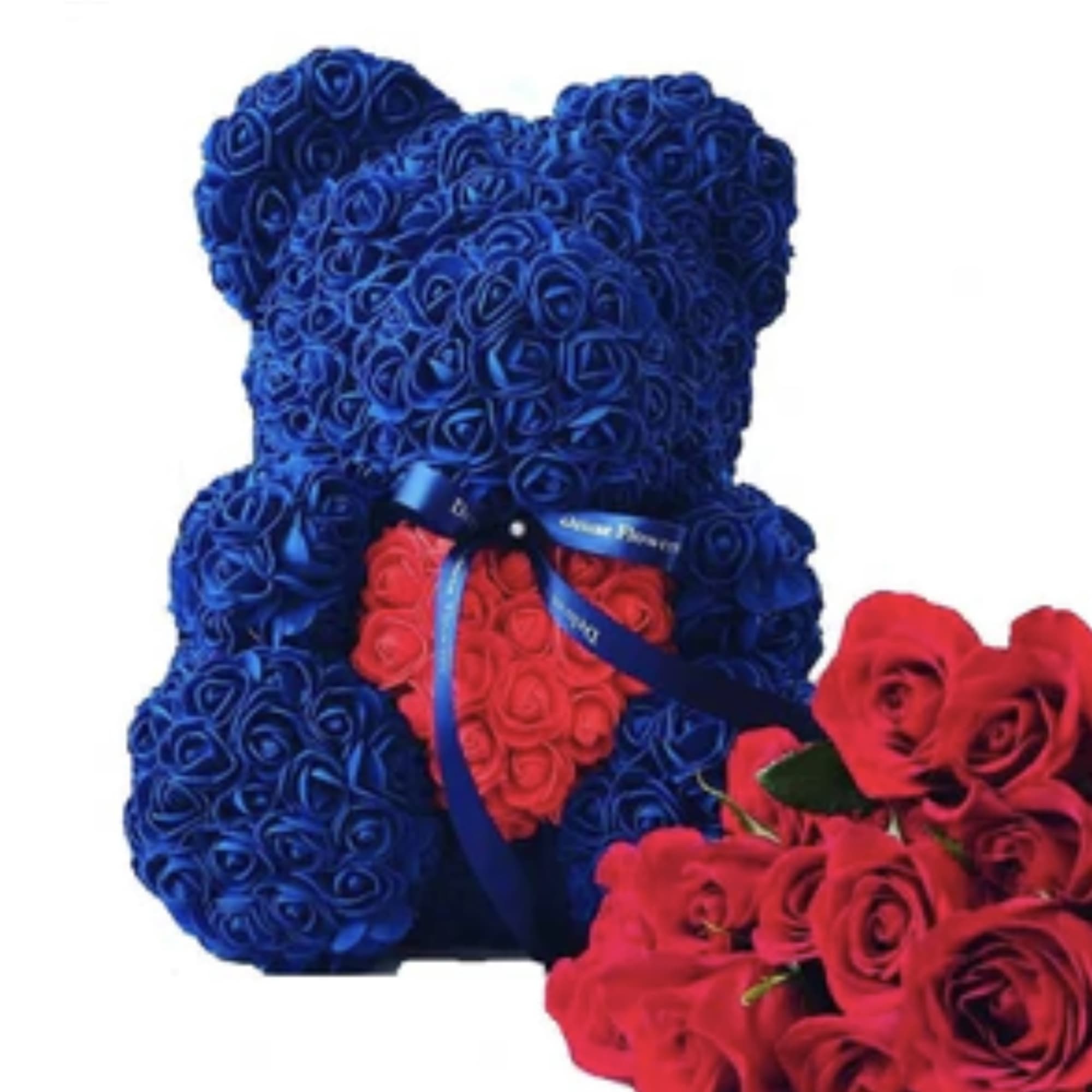 Gorgeous teddy bear handmade of roses that last forever.
15x12