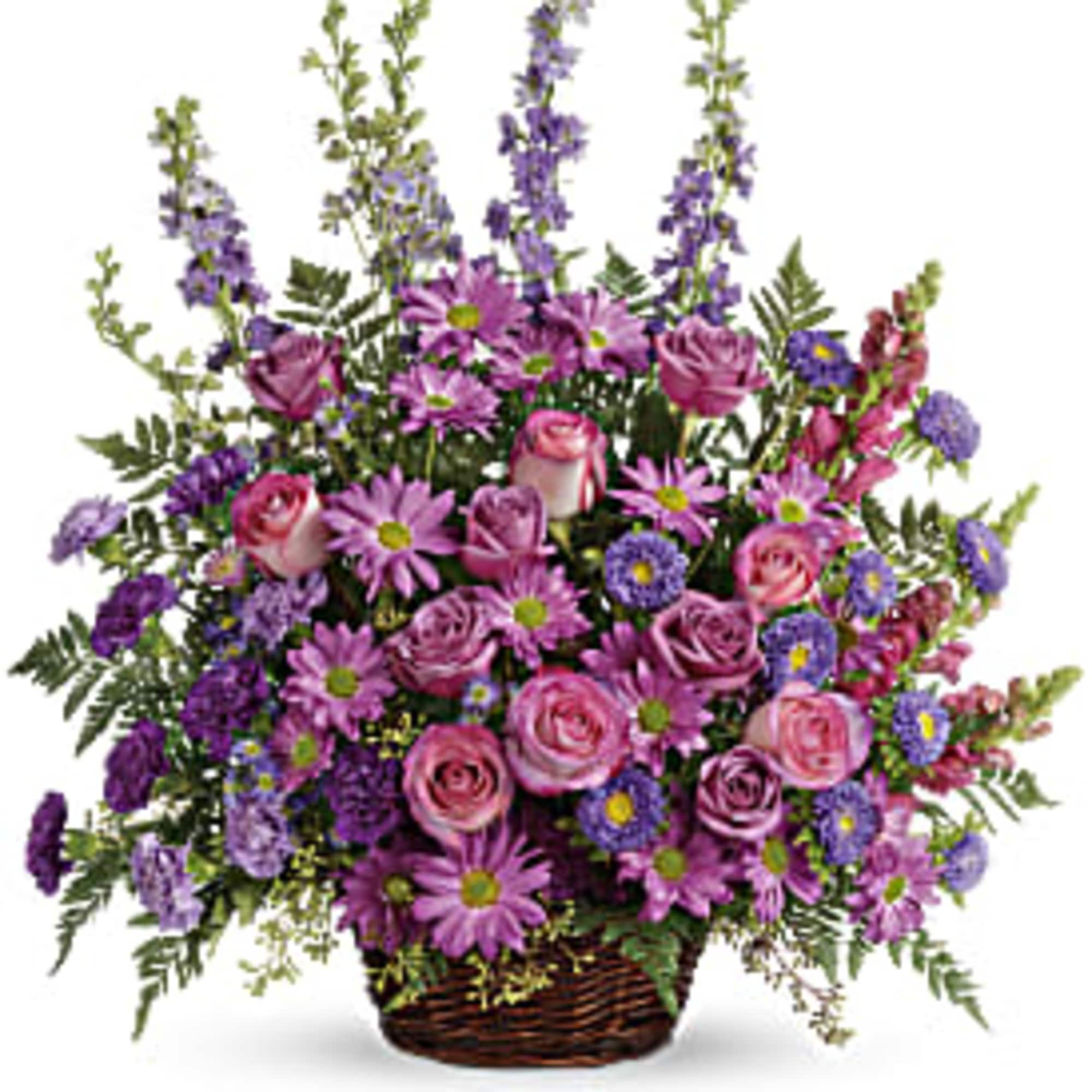 Soothing lavender, respectful purple and compassionate pinks are combined beautifully in this Soothing lavender, respectful purple and compassionate pinks are combined beautifully in this