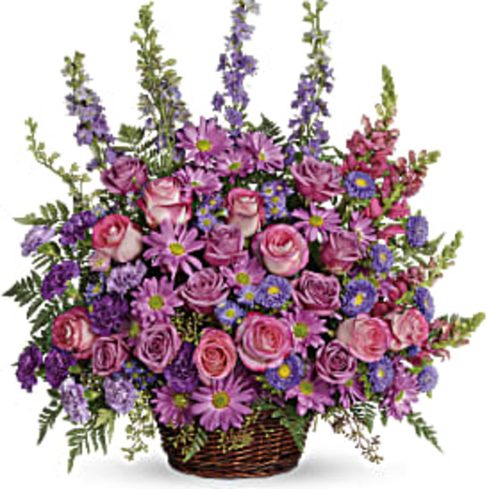 Soothing lavender, respectful purple and compassionate pinks are combined beautifully in this Soothing lavender, respectful purple and compassionate pinks are combined beautifully in this