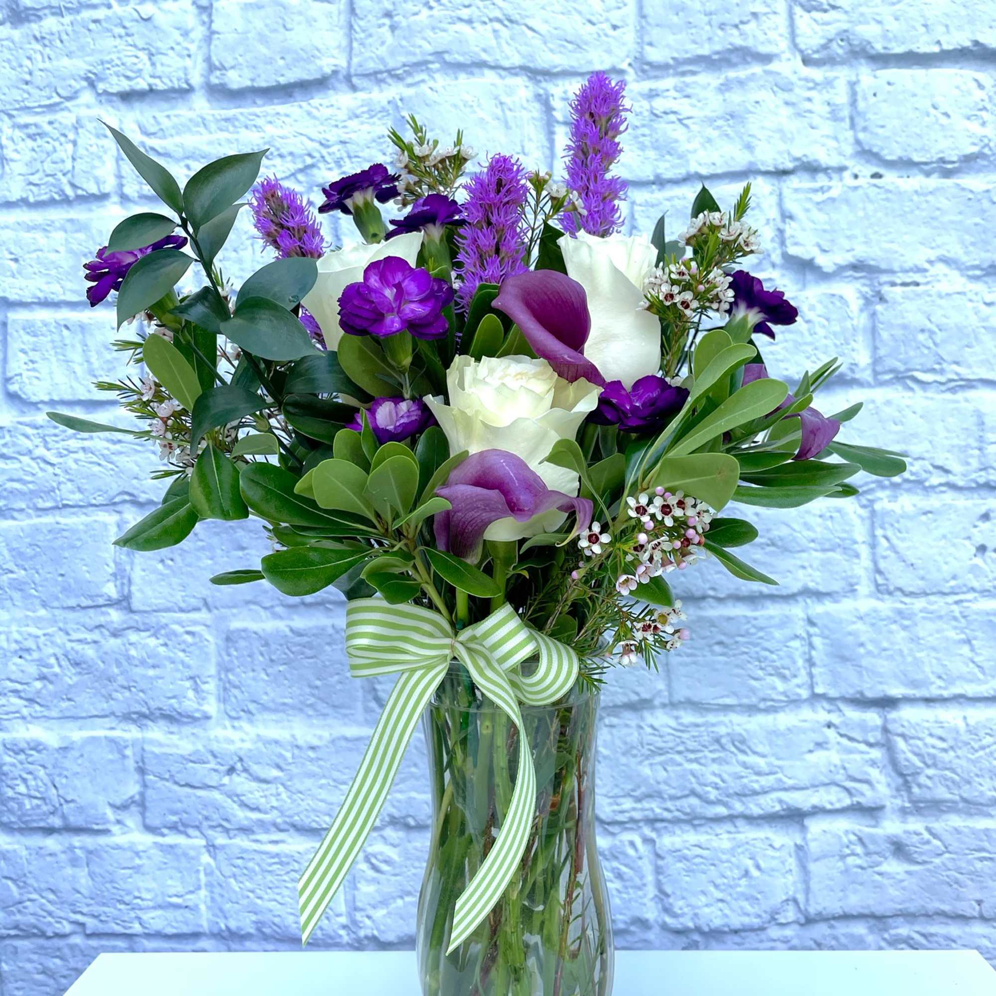 Includes purple pink and white flowers. 