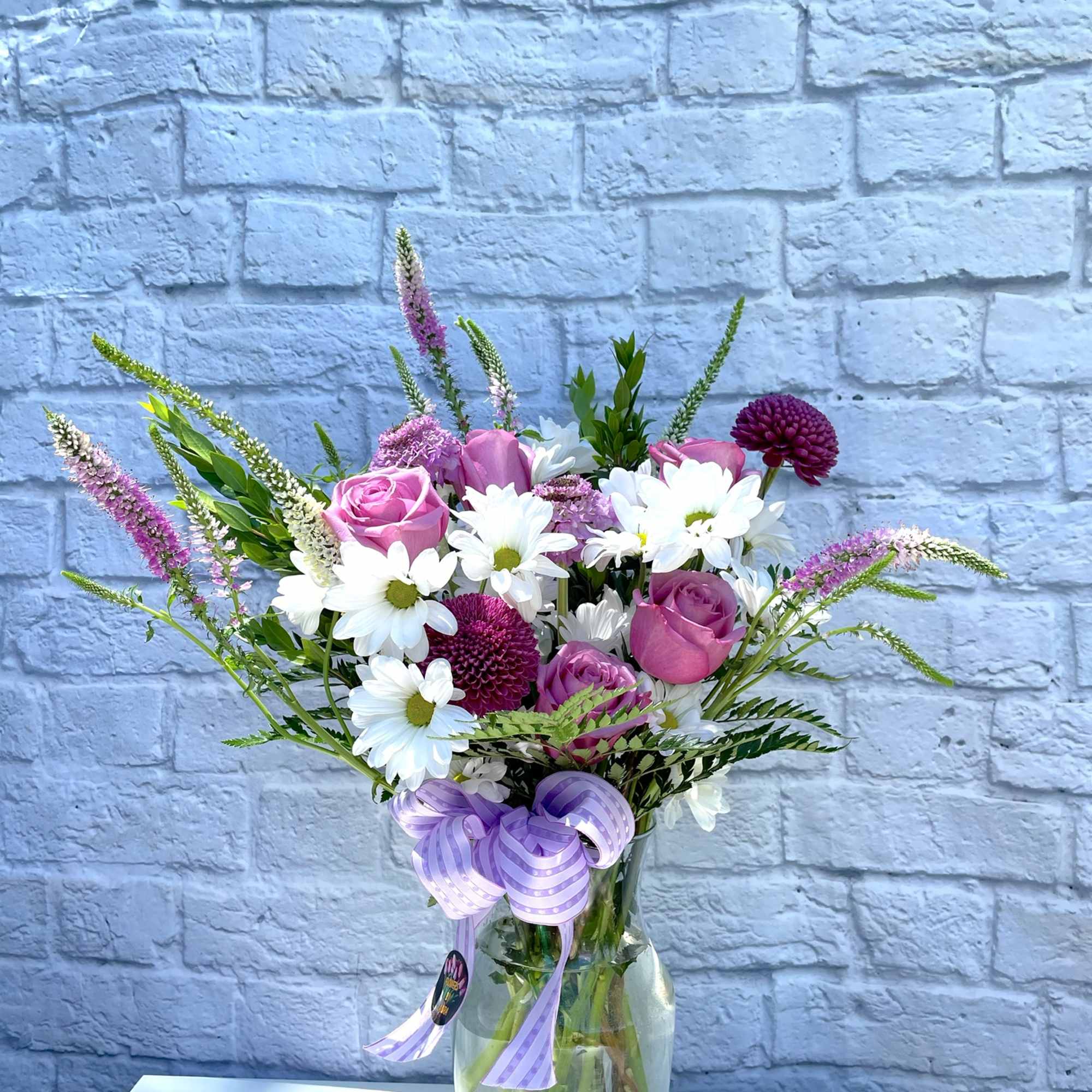 Includes purple pink and white flowers. 