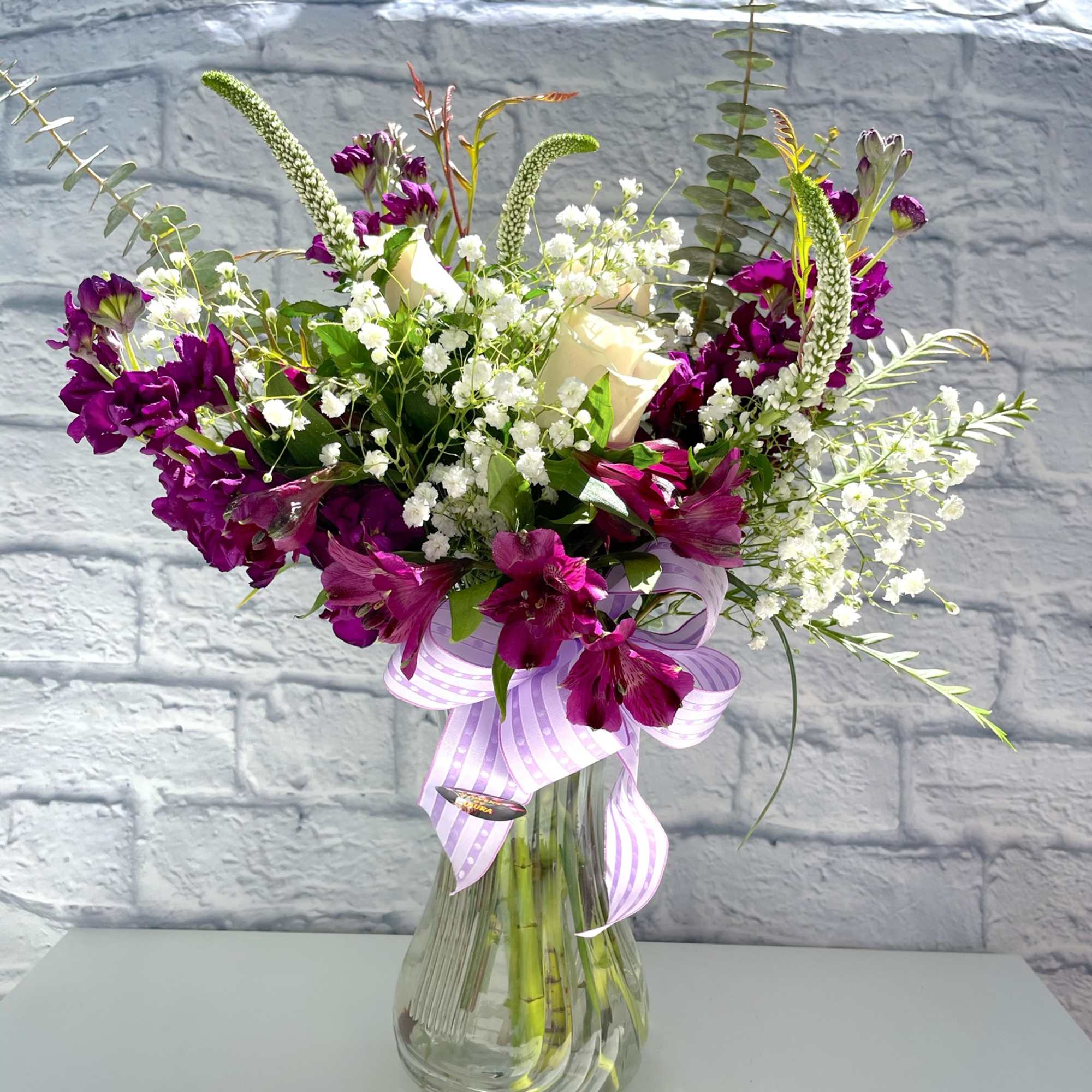 Includes purple pink and white flowers. 