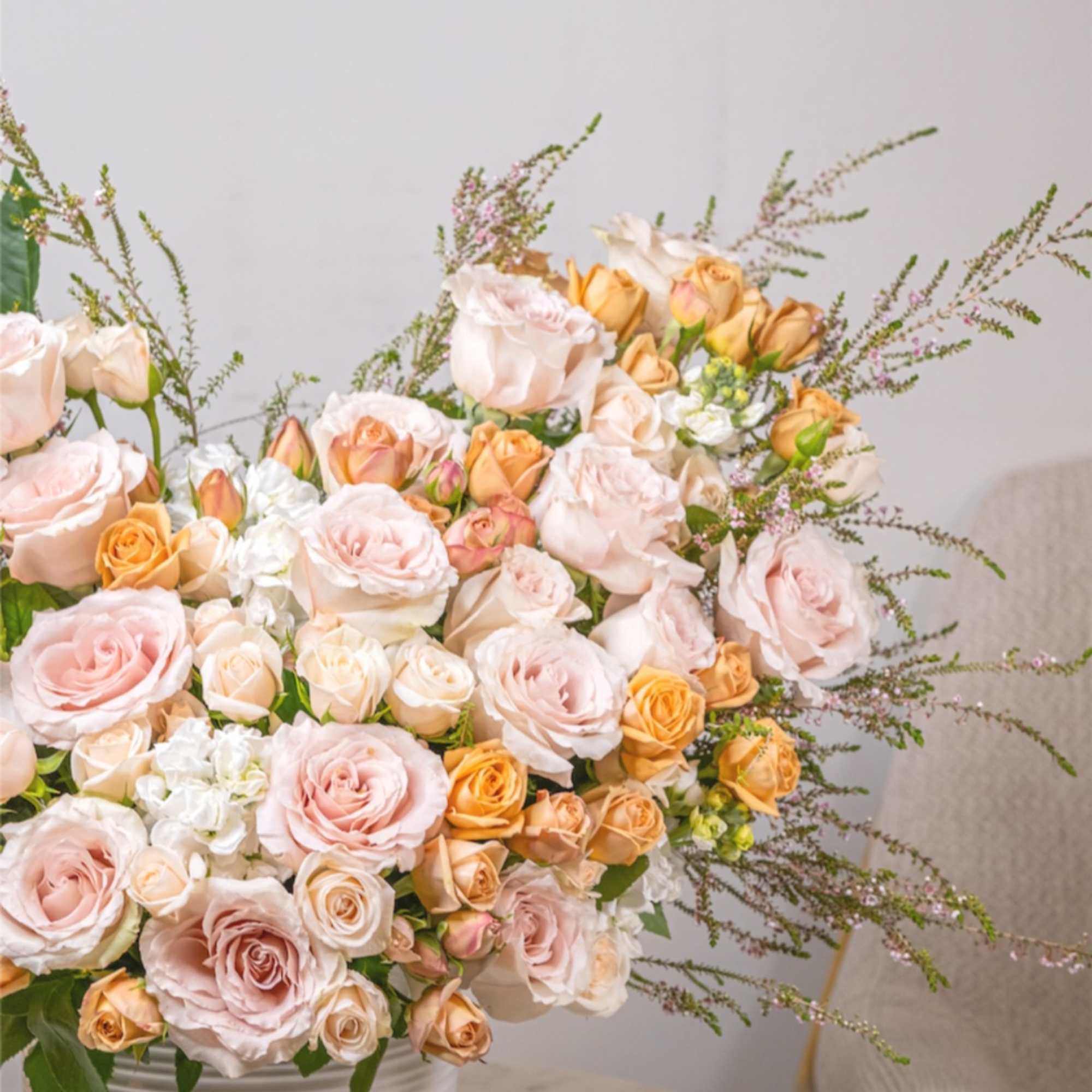 The composition in pastel colors is a real masterpiece of white, beige