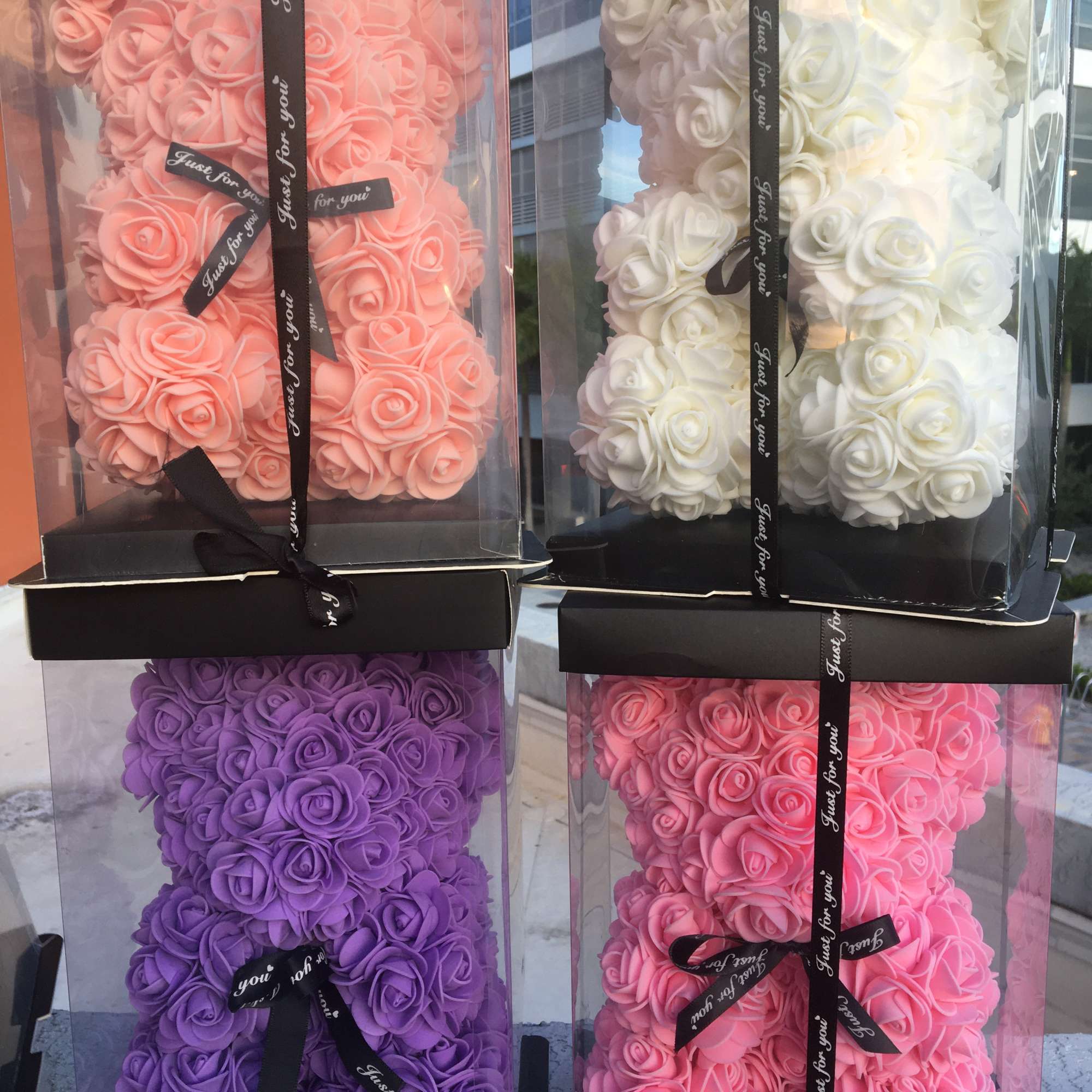 Stunning pink rose bear made of soft synthetic roses. These custom-made bears