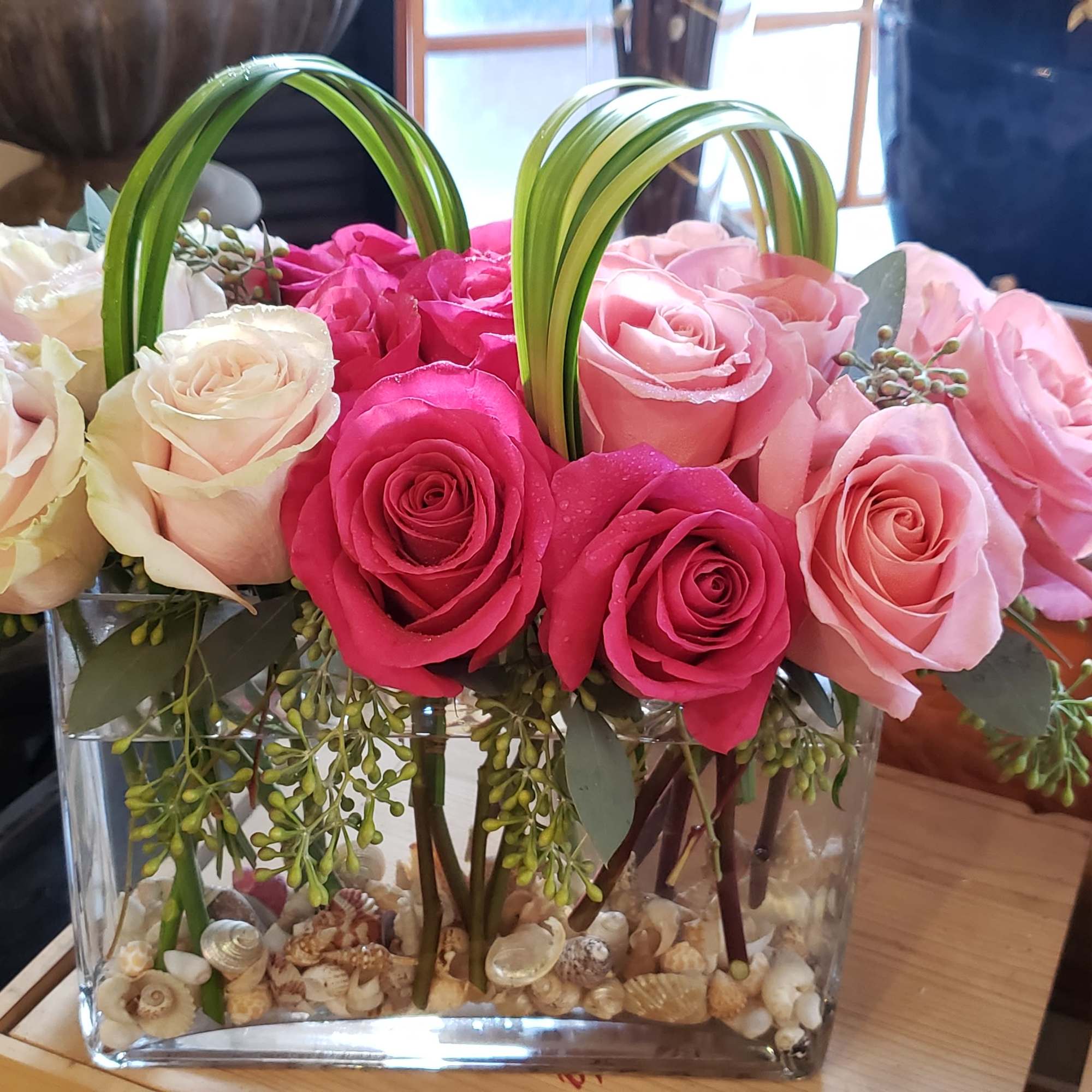 A lush landscape of pink roses. A lush landscape of pink roses.
