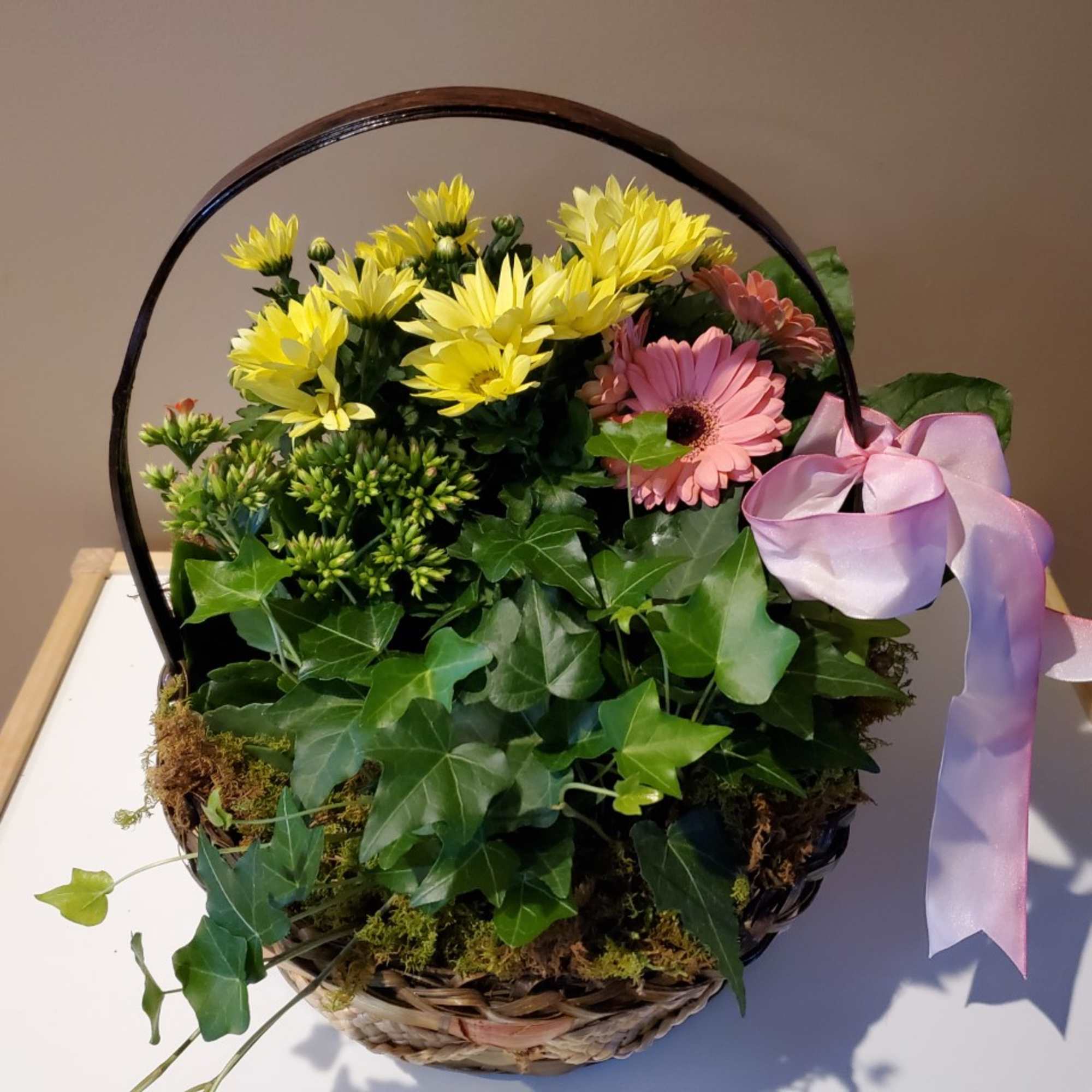 Two green plants and two flowering plant. this can be made with