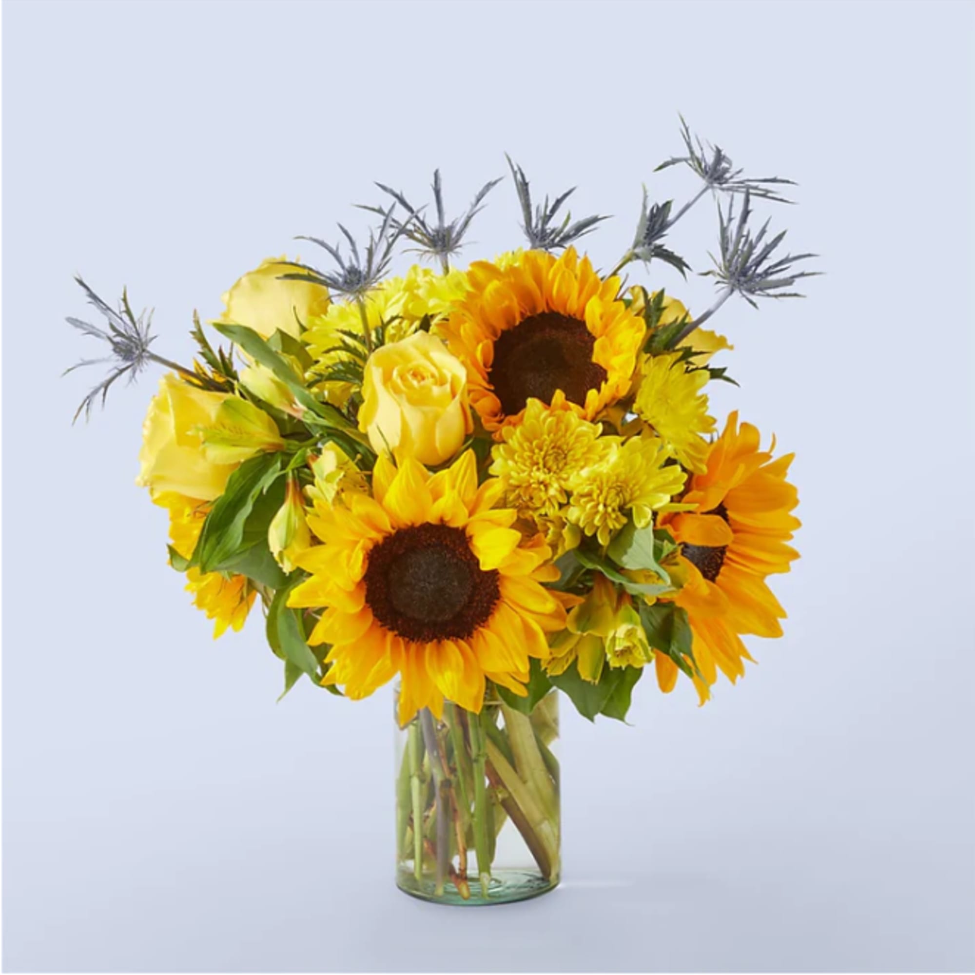 Feel like someone&#039;s cheering you on with bright sunflowers, roses, and alstroemeria.

Please