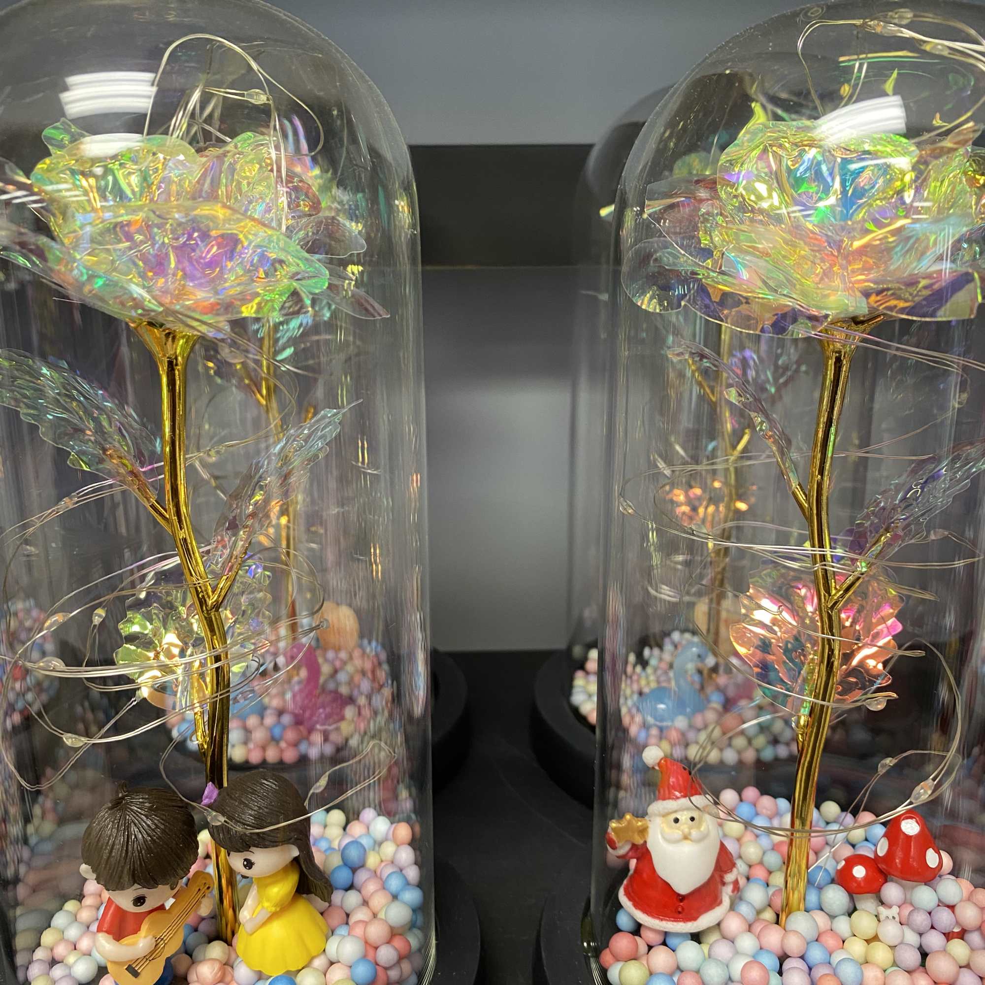 Beautiful artificial roses that are wrapped around LED lights in your choice