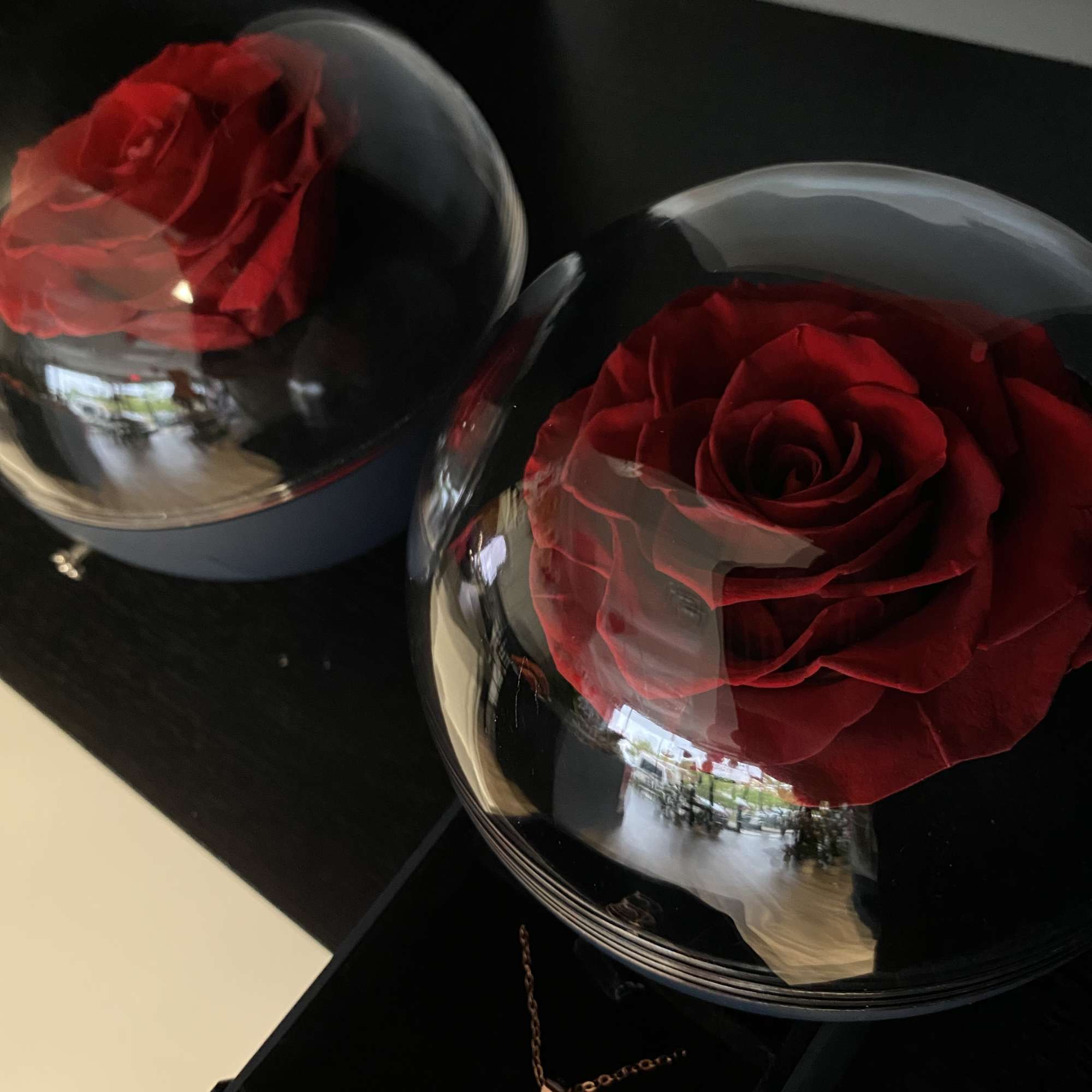 This preserved rose with a rose gold tone necklace is the perfect