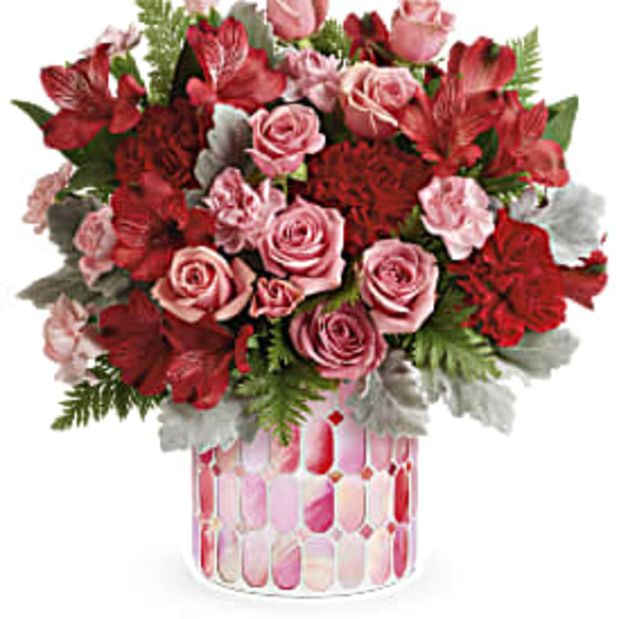 Swirling in subtle pink hues and bursting with a lavish bouquet of