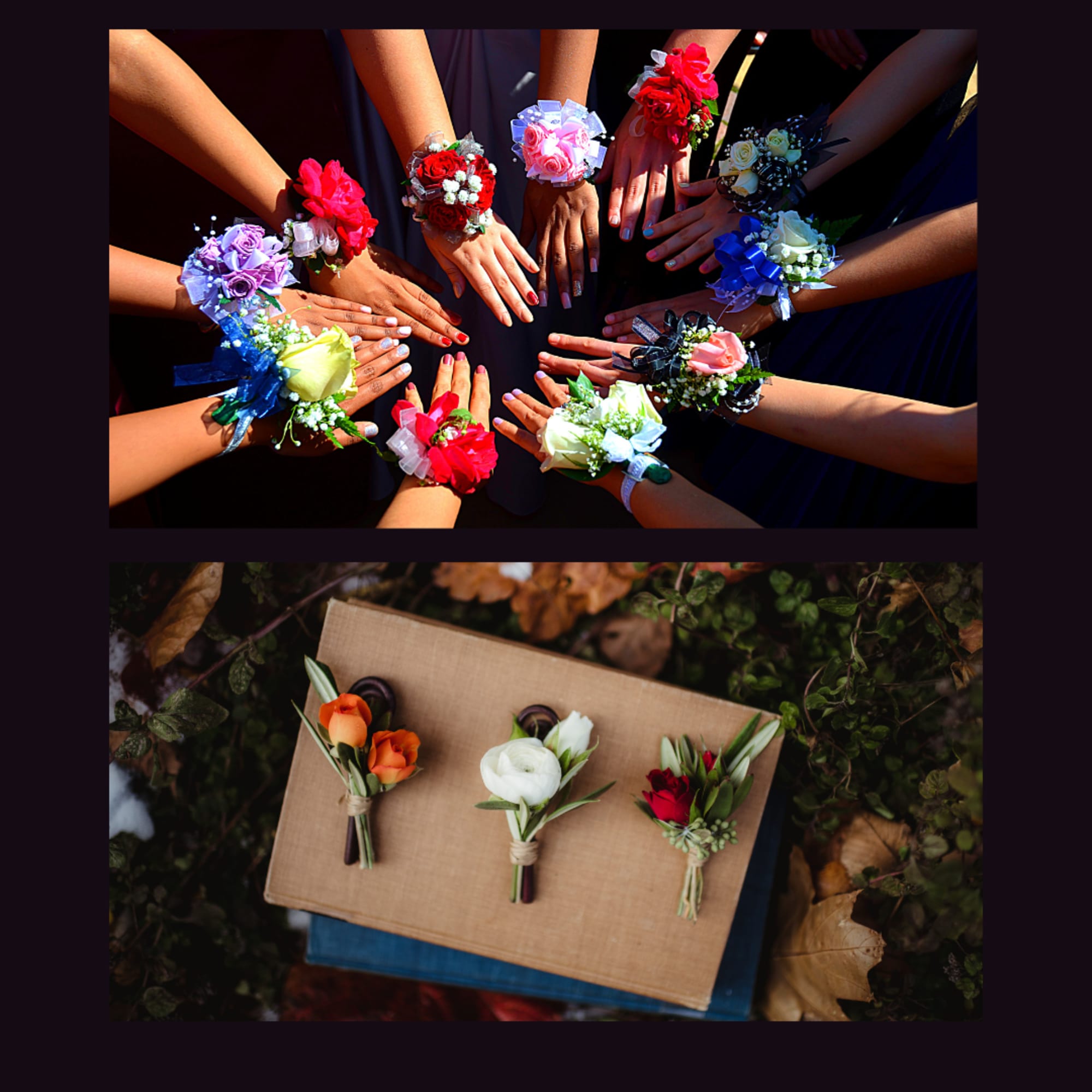 A classic white corsage with silver sheer ribbon, this wrist arrangement looks