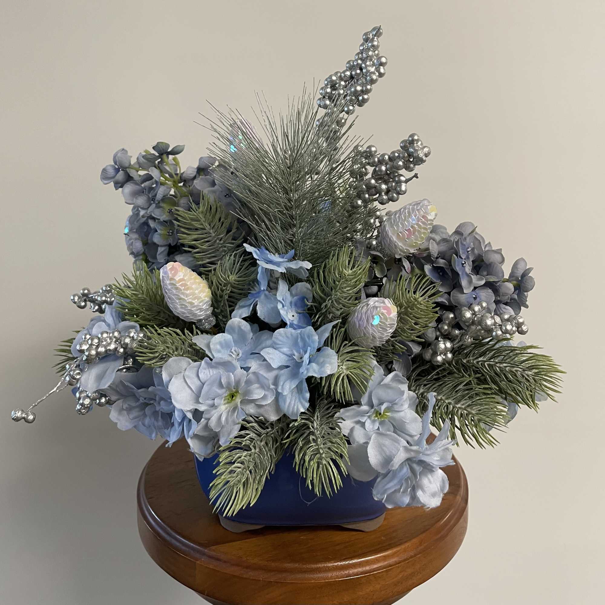 Silk winter arrangement&hellip;blue, silver, iridescent 