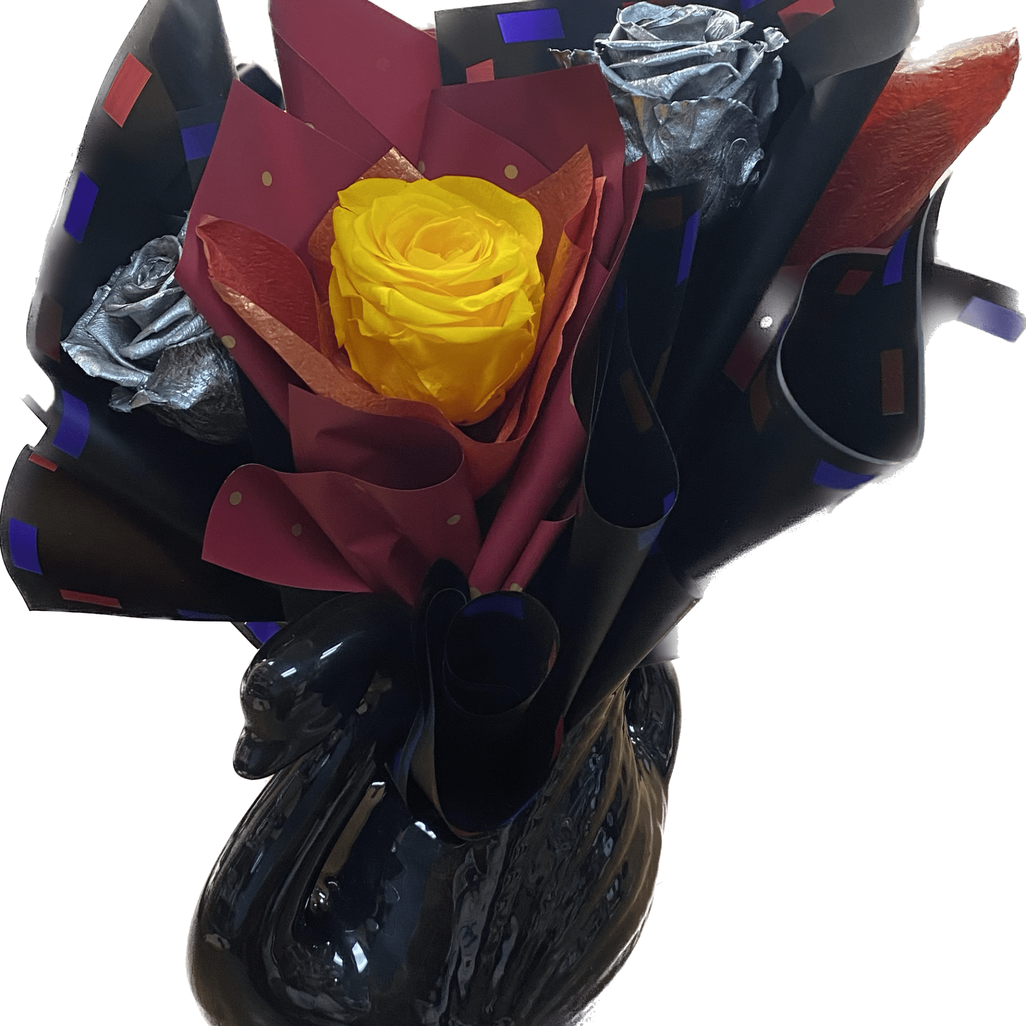 Forever Roses Wrapped and Arranged in Vase.
Can be made in any color