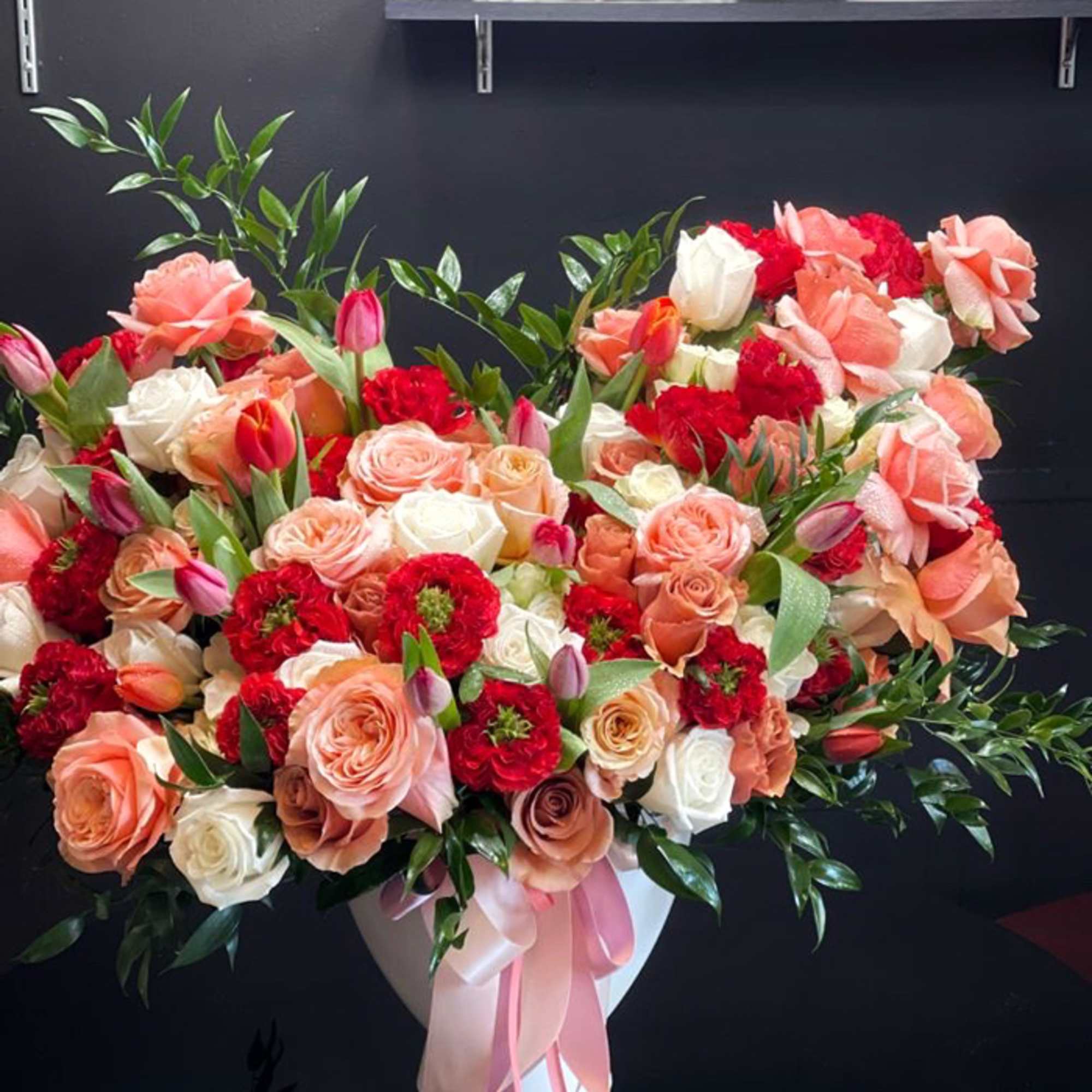 Roses, Tulips, Butcher&rsquo;s Broom, Spray Roses