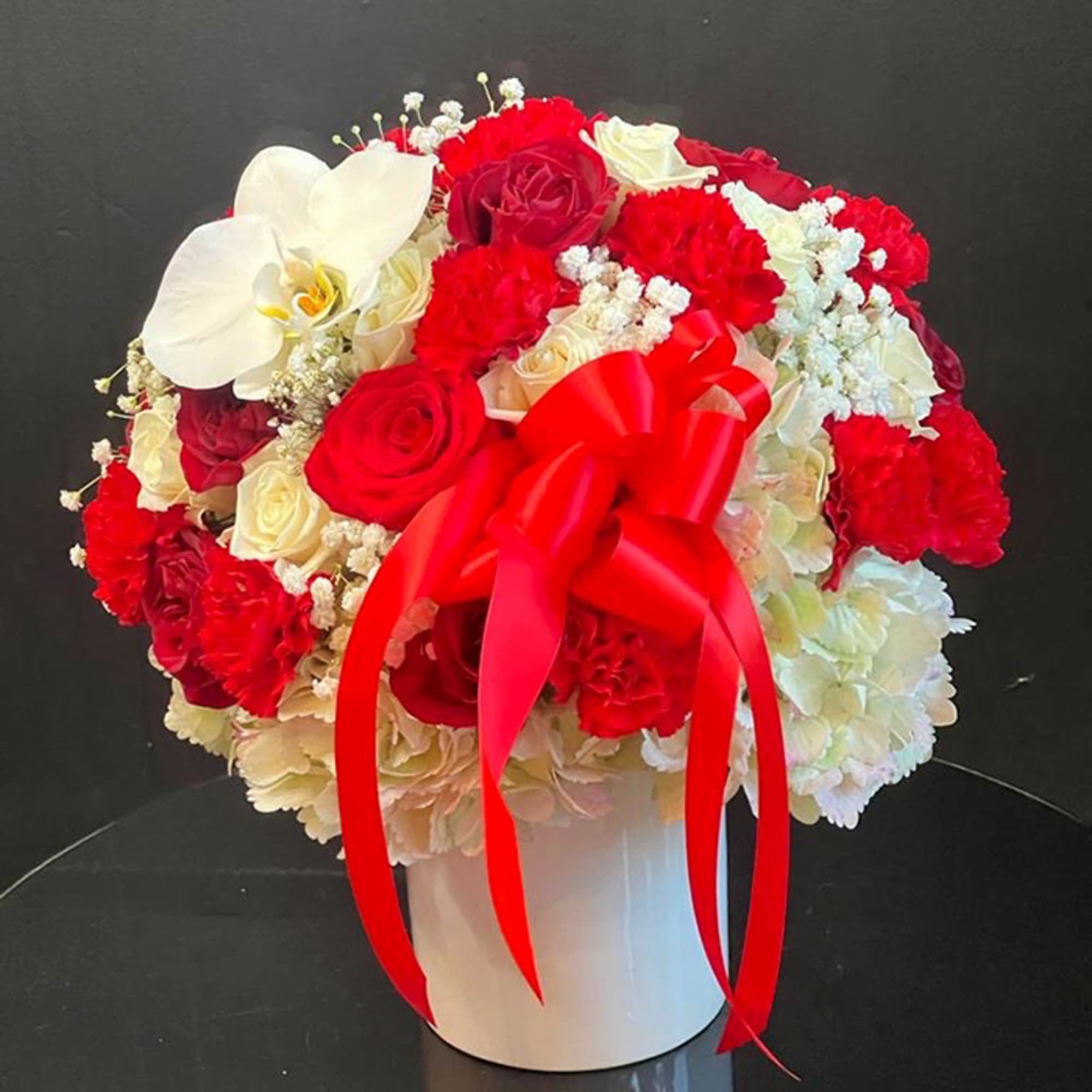 1 Dozen of Roses, Carnations, Hydrangeas, Baby Breath, Orchids