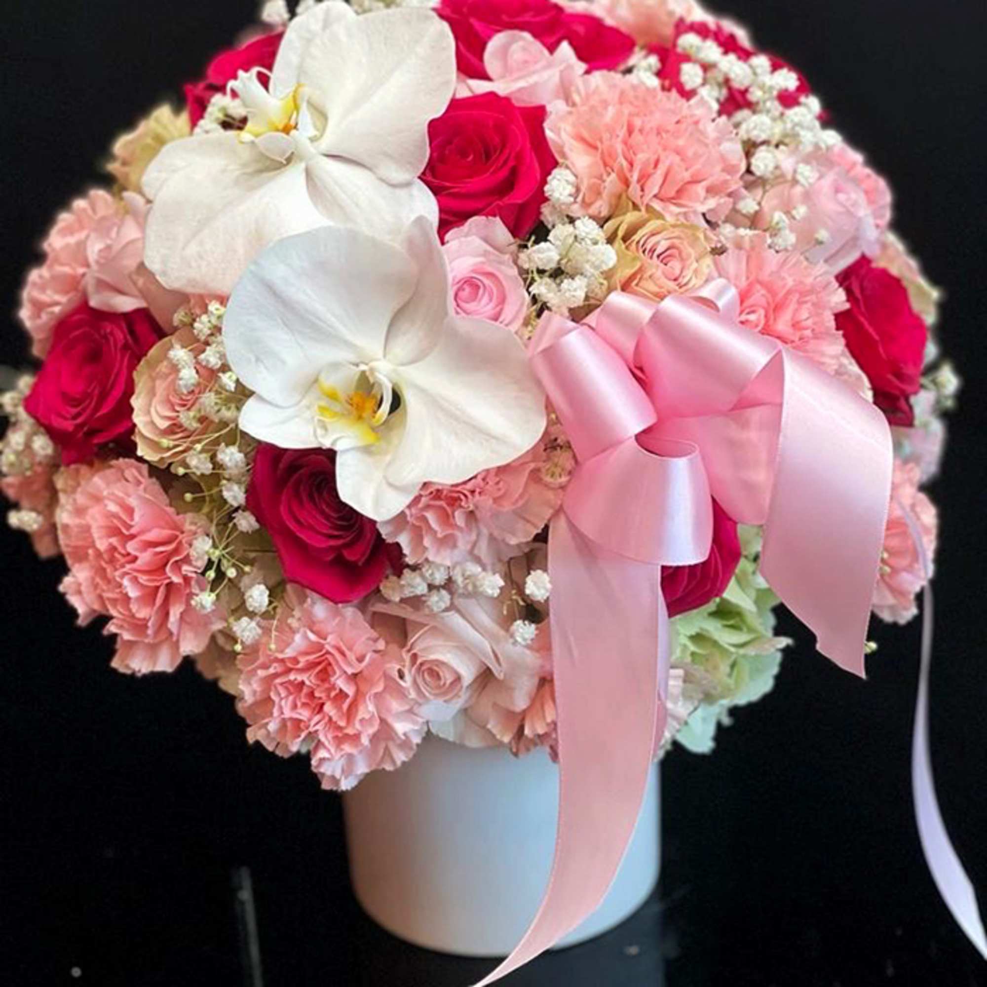 1 Dozen of Roses, Carnations, Hydrangeas, Baby Breath, Orchids