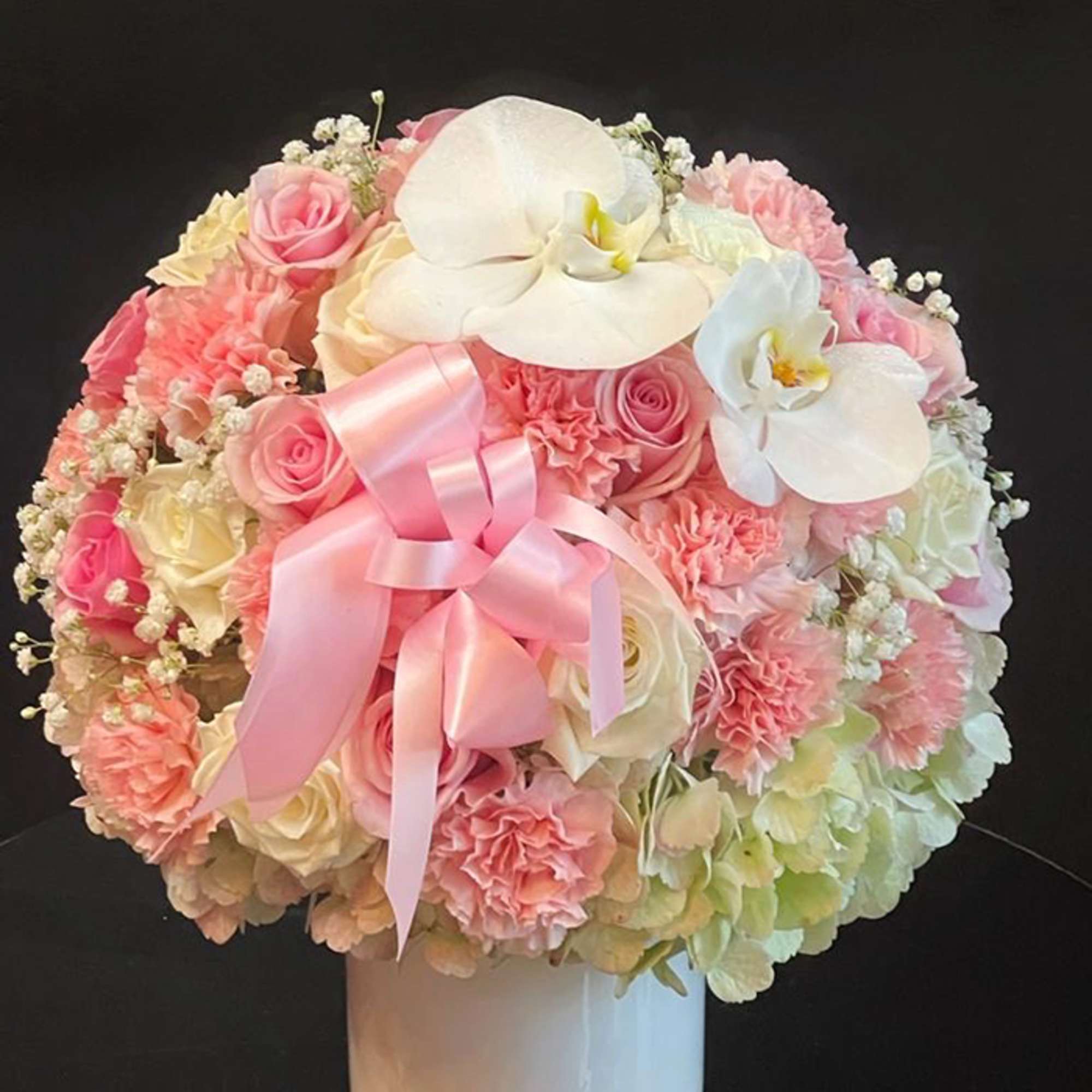 1 Dozen of Roses, Carnations, Hydrangeas, Baby Breath, Orchids