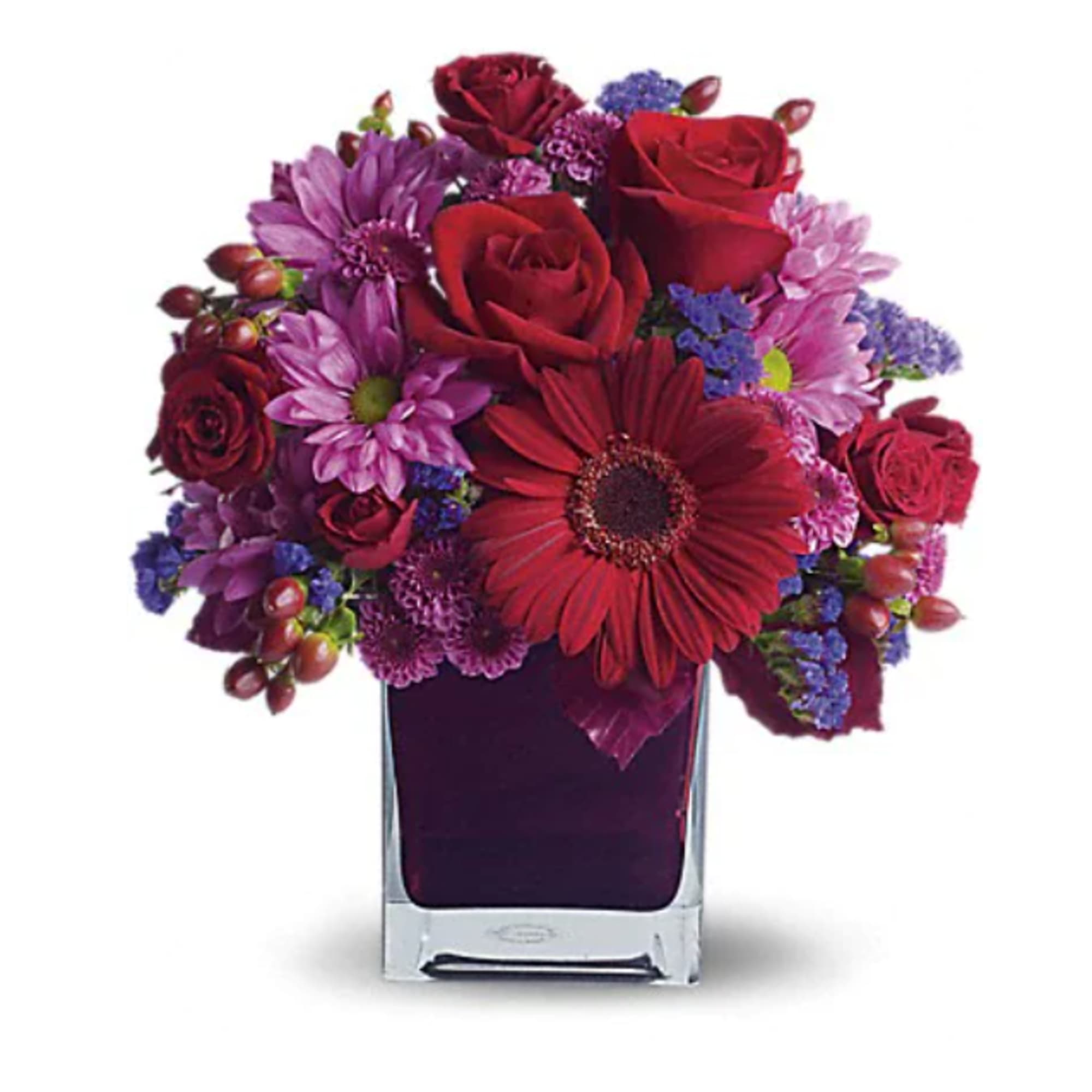 The only crying that this plum party arrangement might inspire are tears The only crying that this plum party arrangement might inspire are tears
