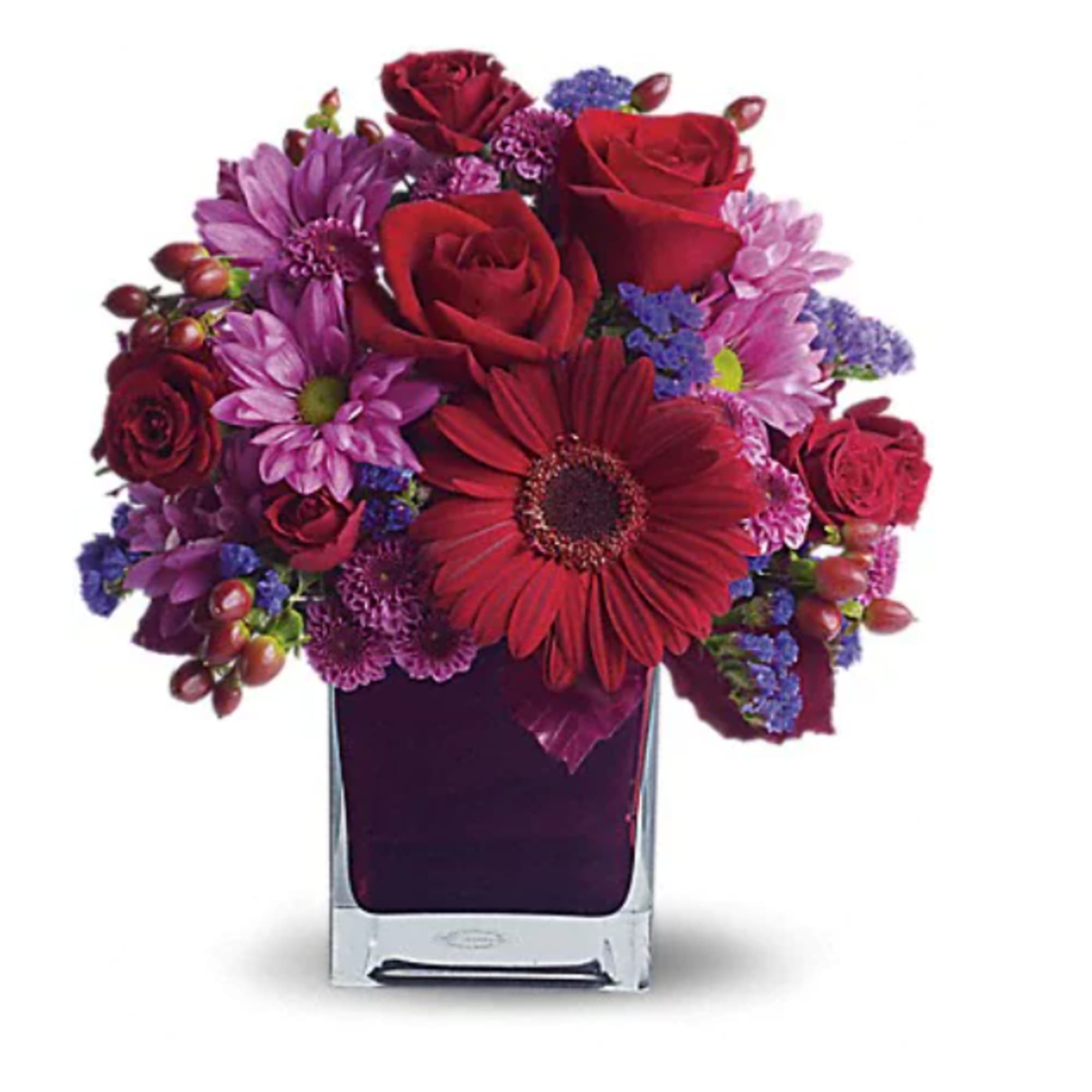 The only crying that this plum party arrangement might inspire are tears The only crying that this plum party arrangement might inspire are tears