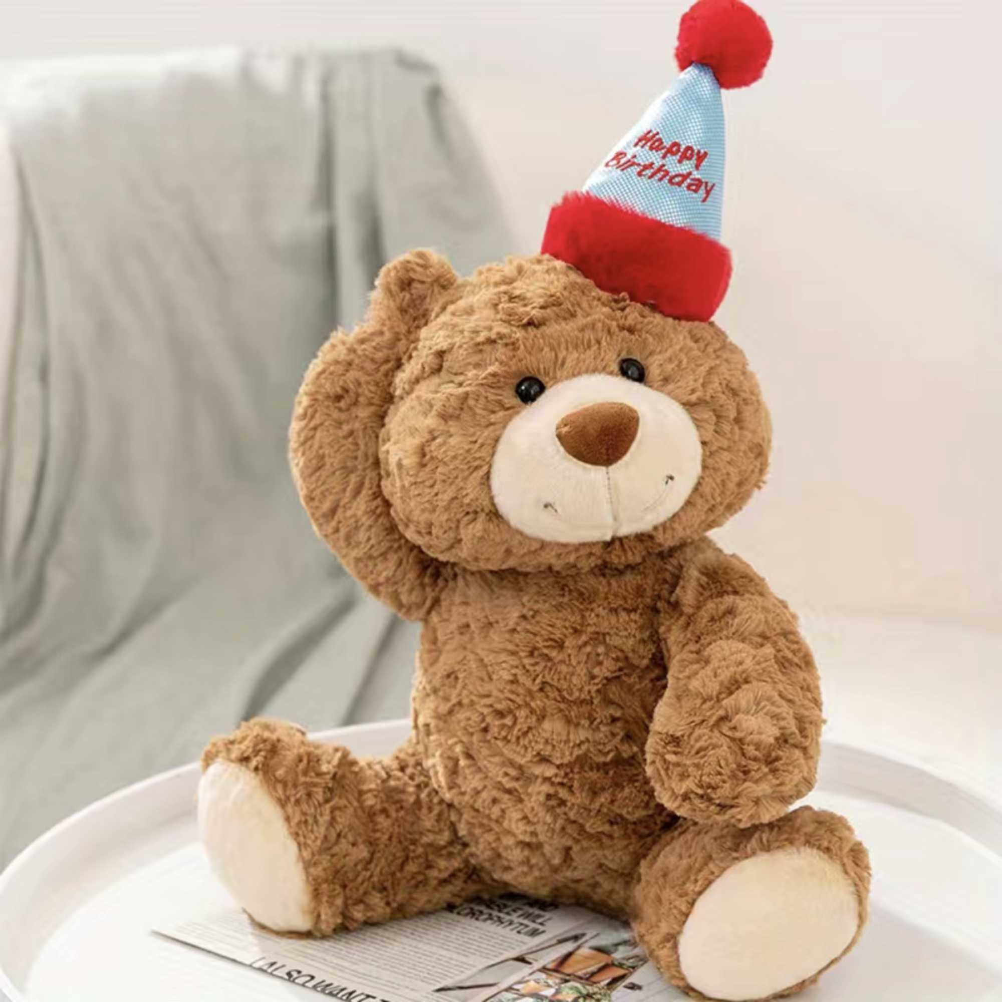 "HAPPY BIRTHDAY" Deluxe Plush Birthday Bear wearing a Party Hat (approximate size