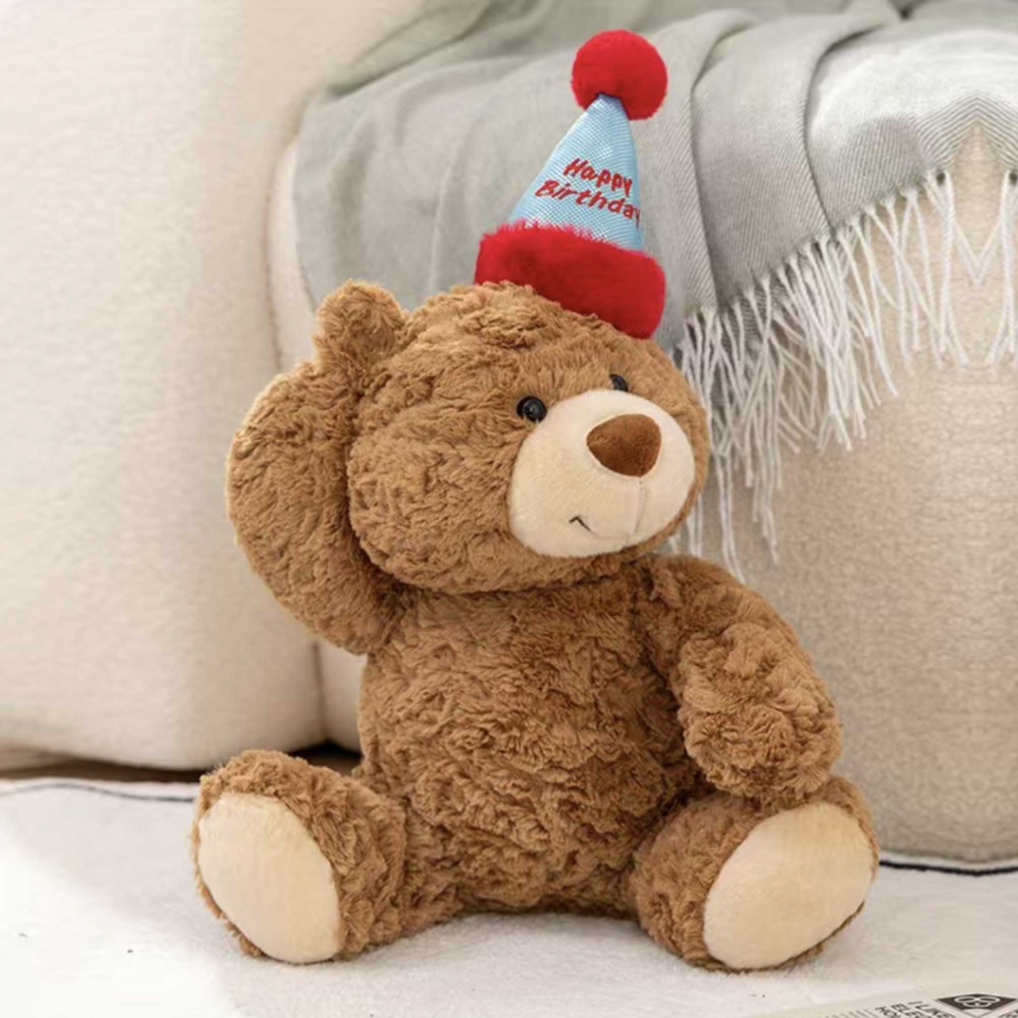 "HAPPY BIRTHDAY" Deluxe Plush Birthday Bear wearing a Party Hat (approximate size