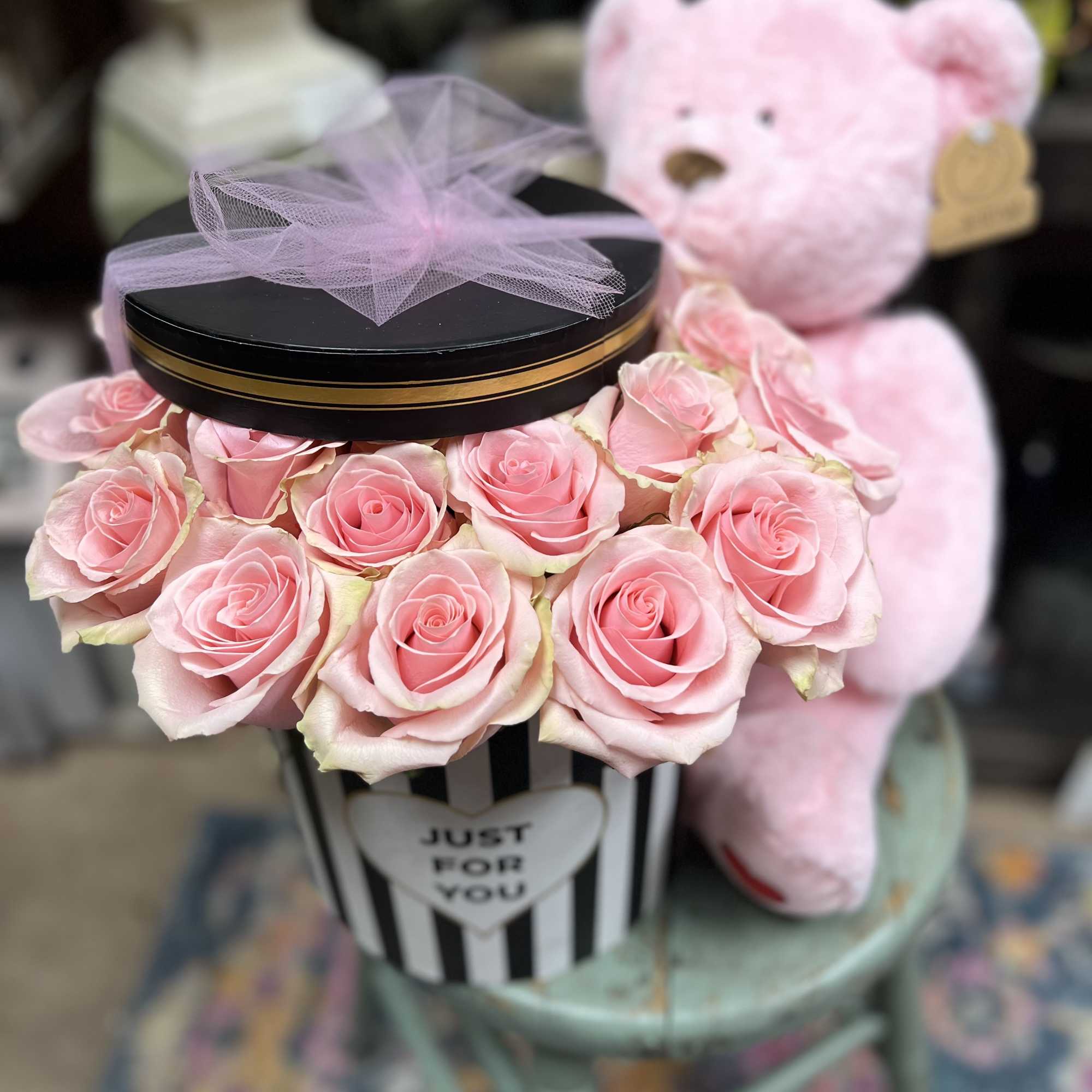 24 Premium Pink Roses (pink tone will vary) in round design box