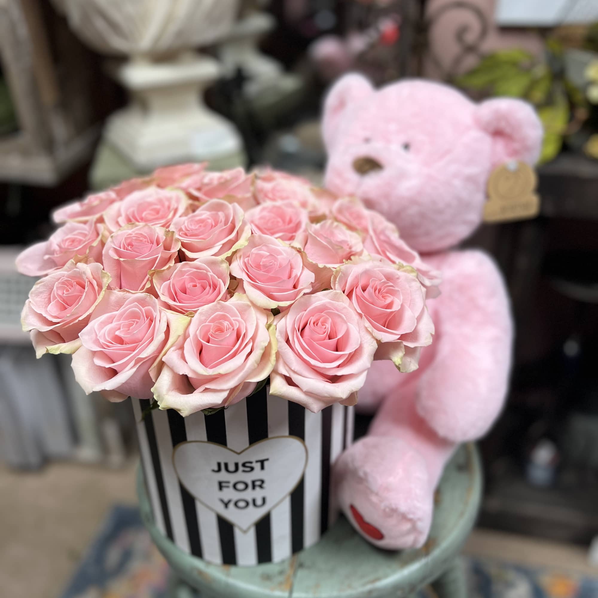 24 Premium Pink Roses (pink tone will vary) in round design box