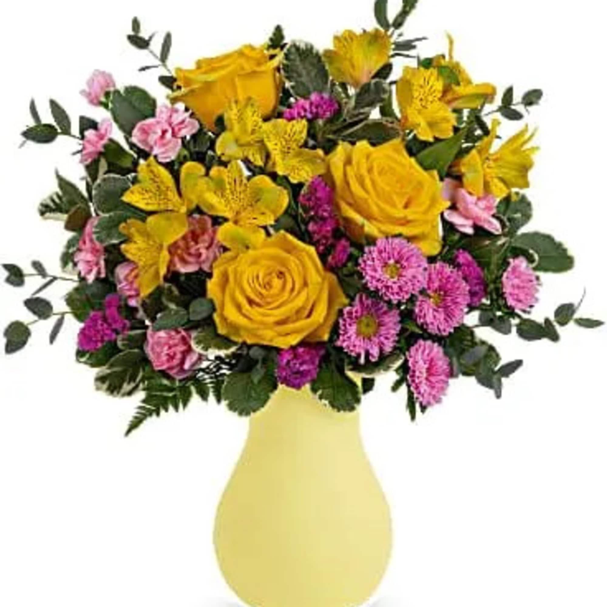Pure happy! Brighten any day with this joyful bouquet of yellow roses
