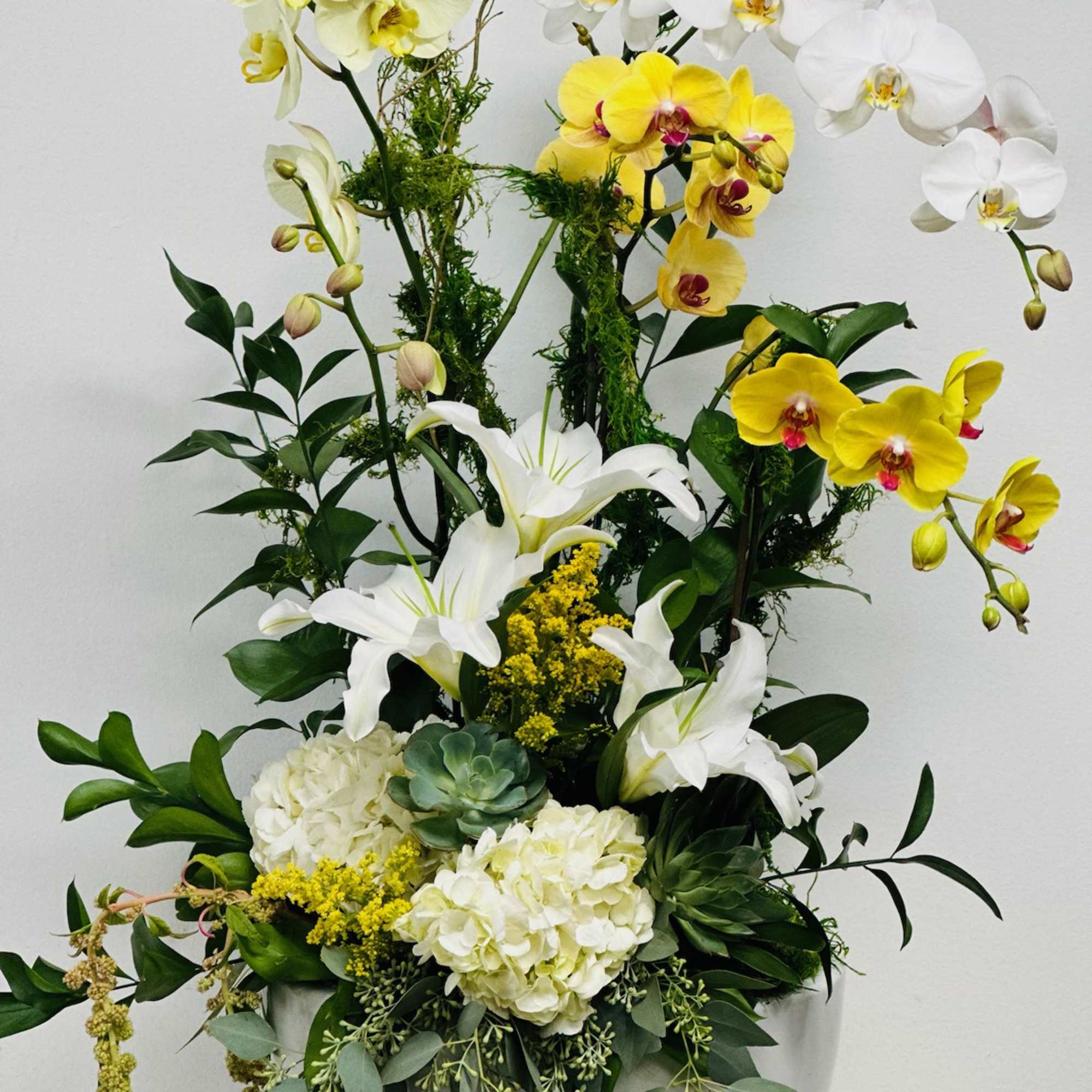 Tasteful and classic, meets elegance. Three stunning Orchids, set in a ceramic