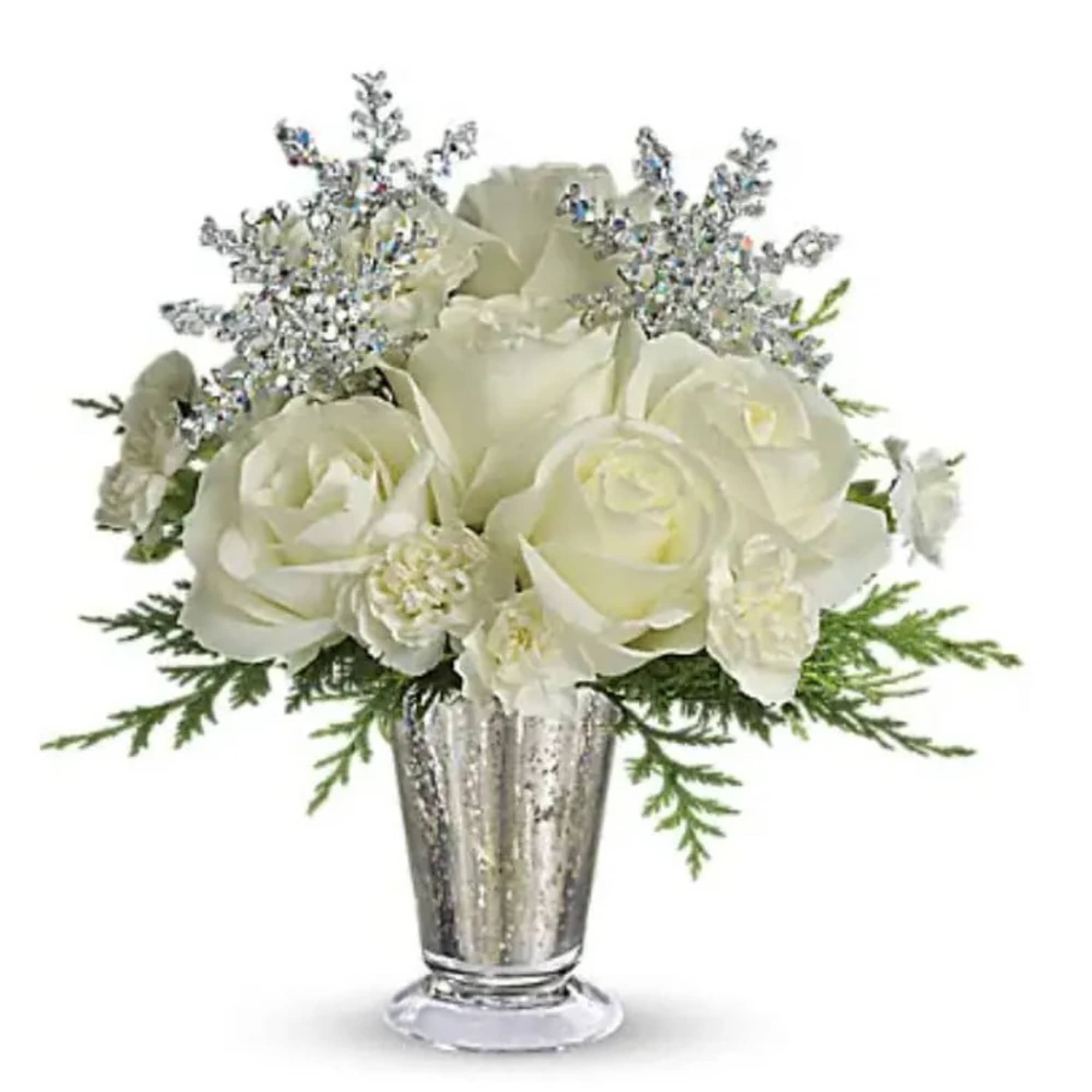 Sparkling and splendid, this elegant arrangement is perfect for any winter celebration.