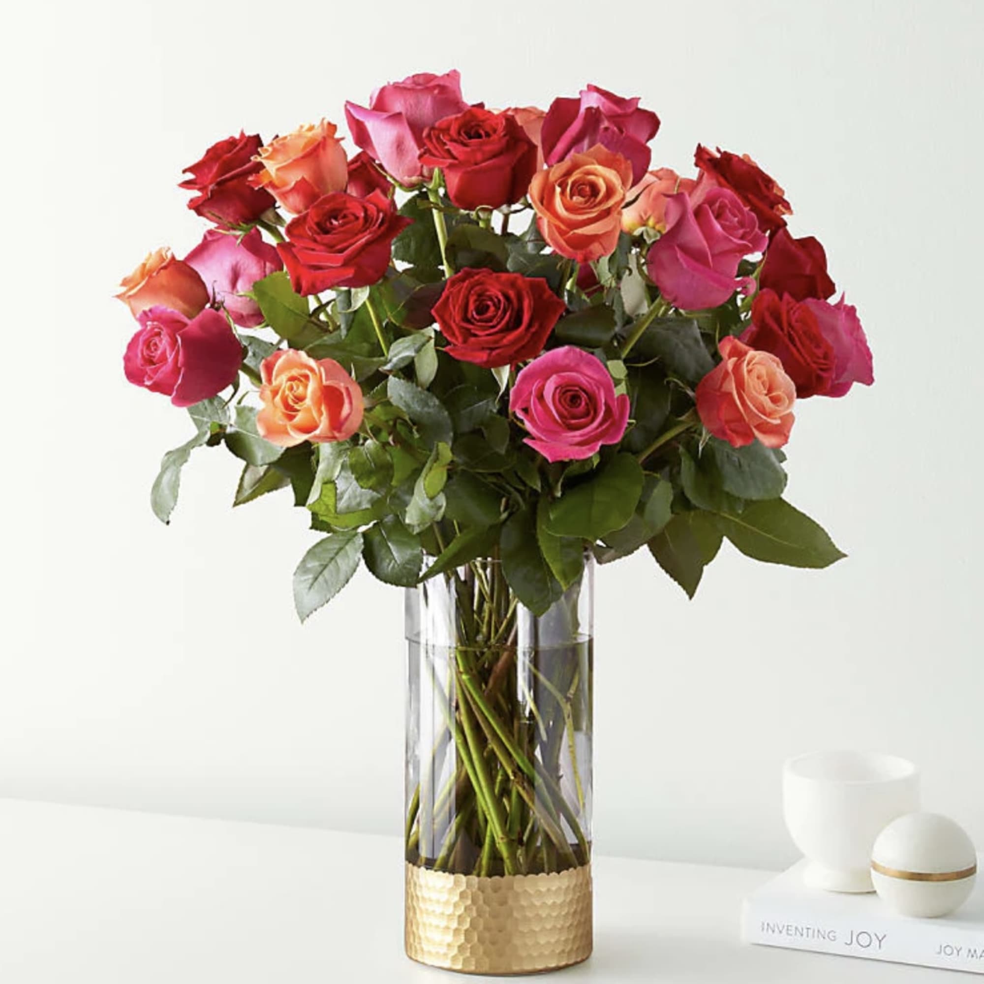 Bouquet Featuring Three Vibrant Hues in Orange, Hot Pink and Red. 