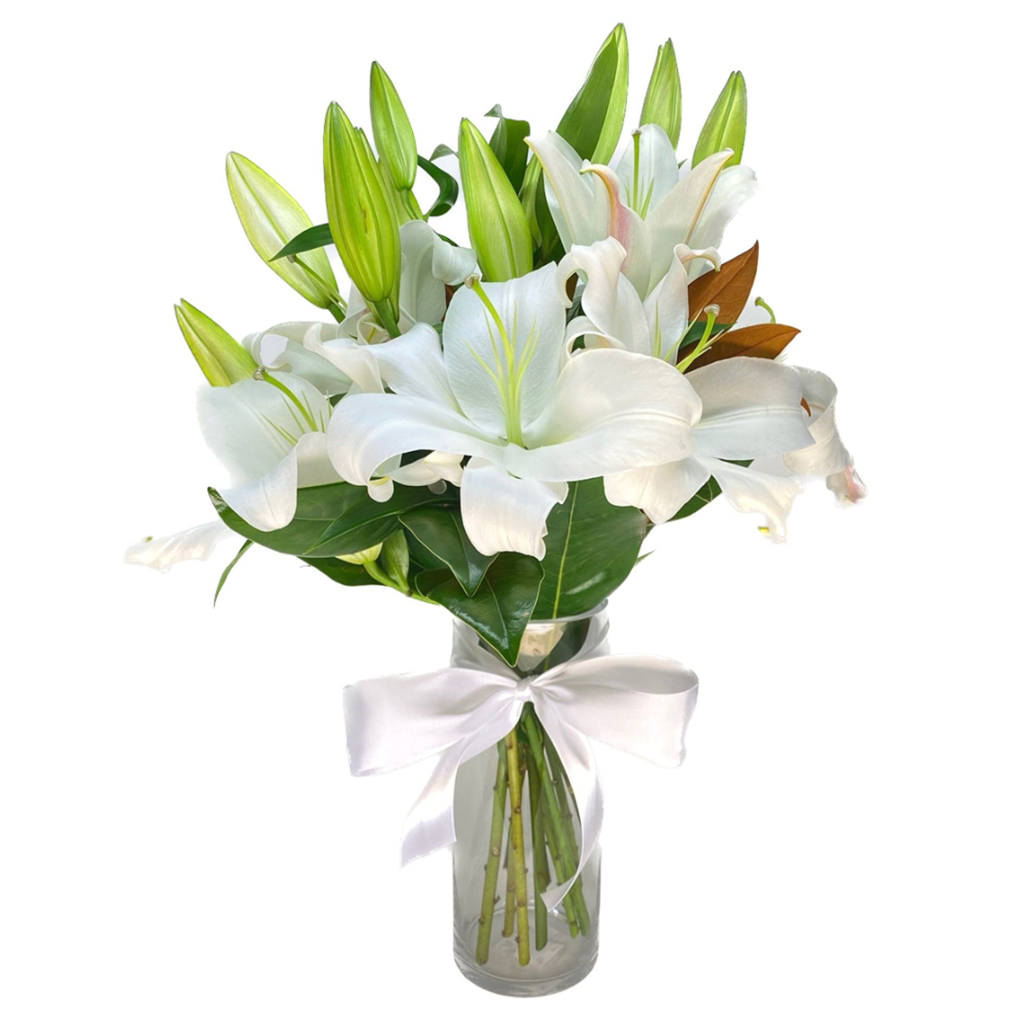 White lilies stand tall and beautiful. Send an impactful gift to somebody