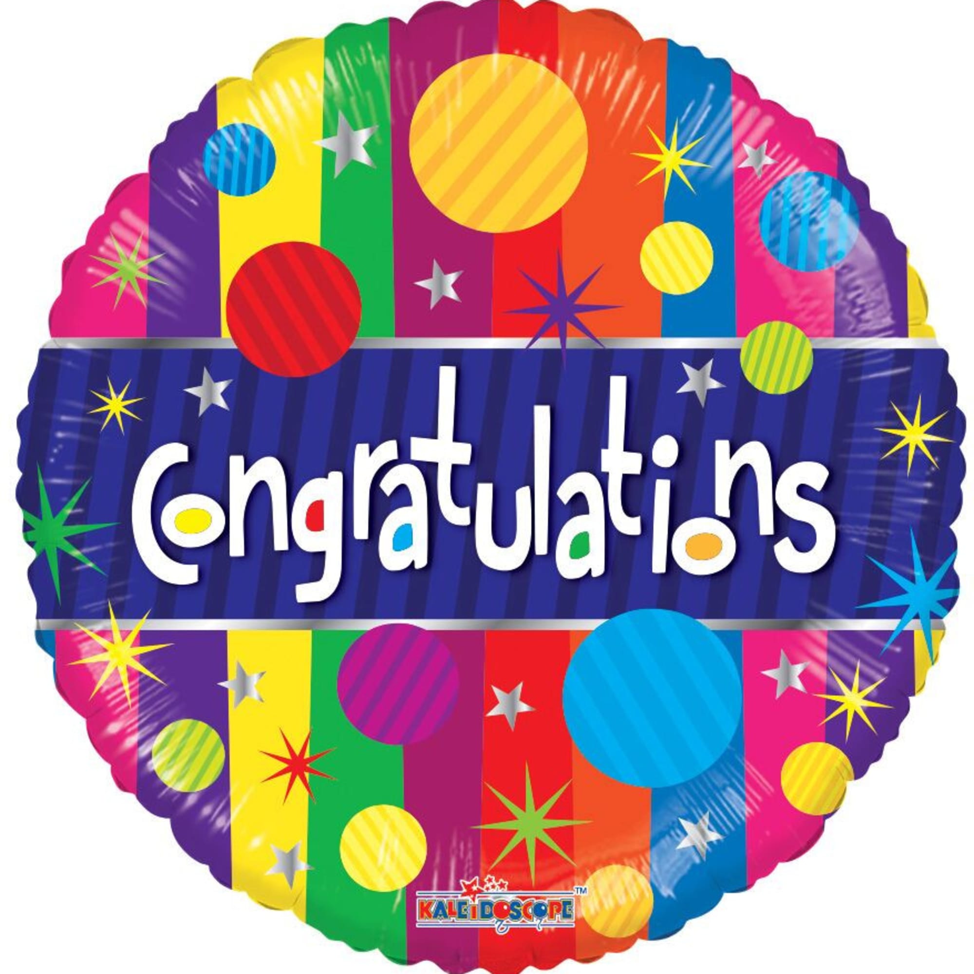 18" Congrats mylar balloon. Filled with helium. Stays afloat up to 7