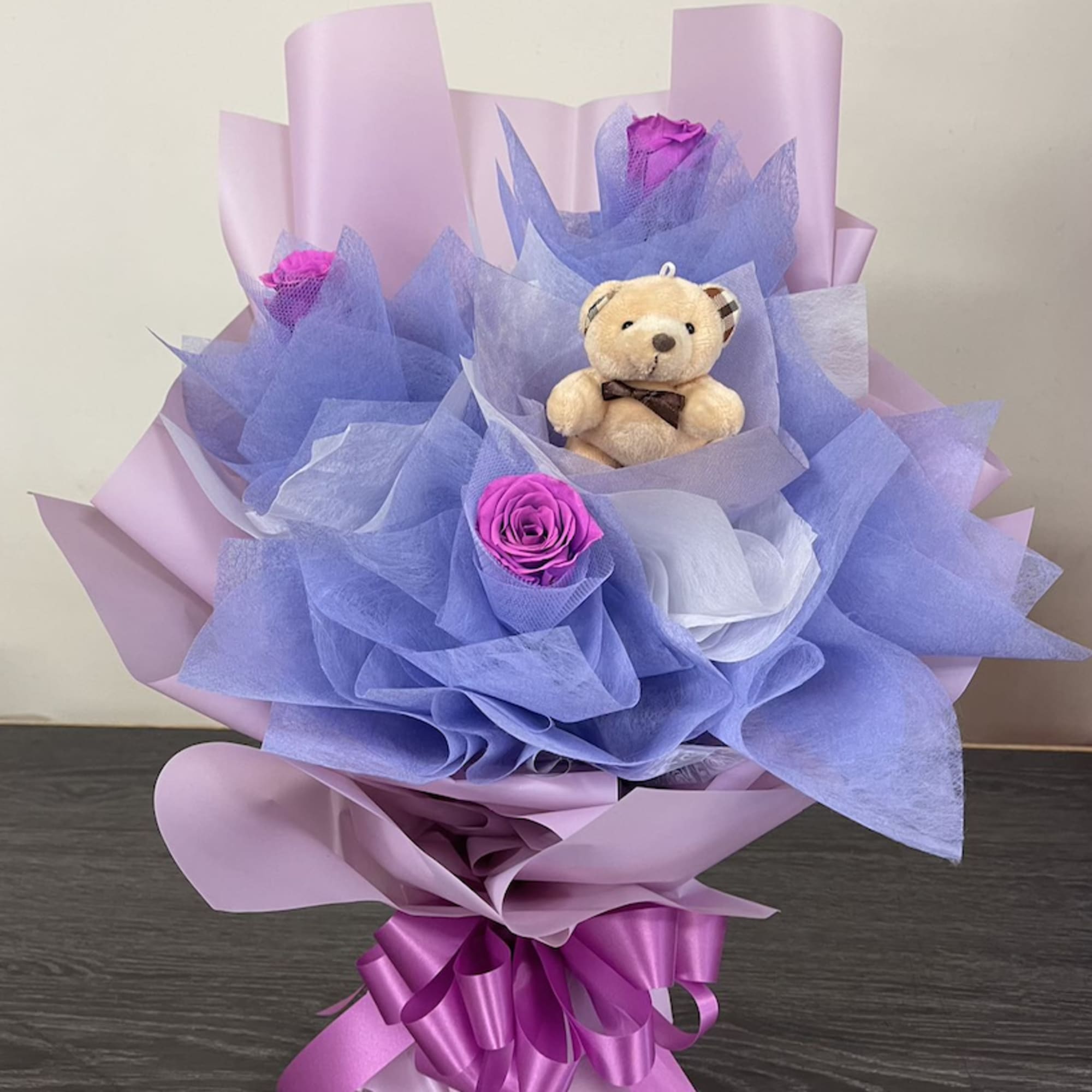 Roses Wrapped and Arranged in Vase.
Can be made in any color and