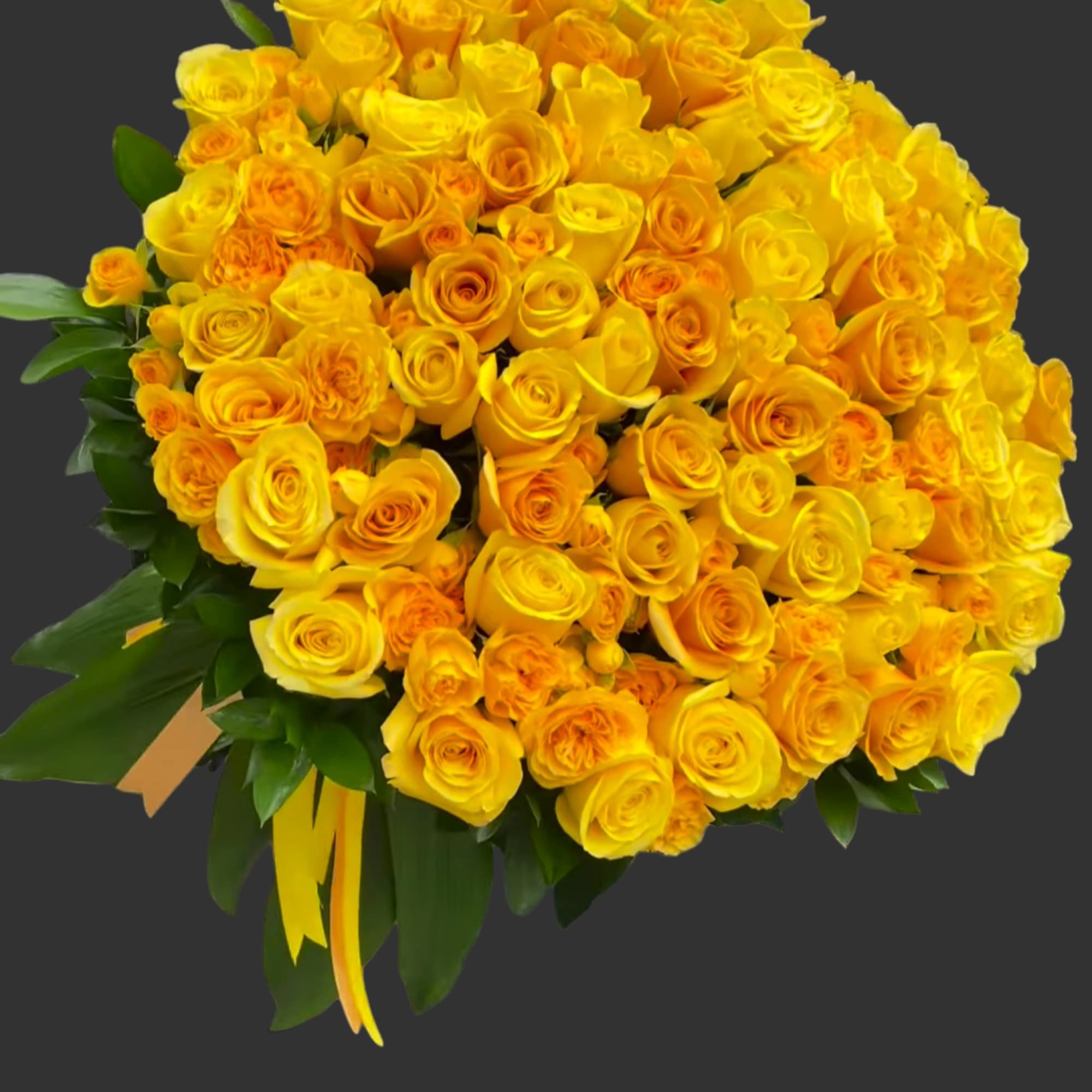 8 Dozen Long Stem yellow roses in a custom bouquet. expertly designed 8 Dozen Long Stem yellow roses in a custom bouquet. expertly designed