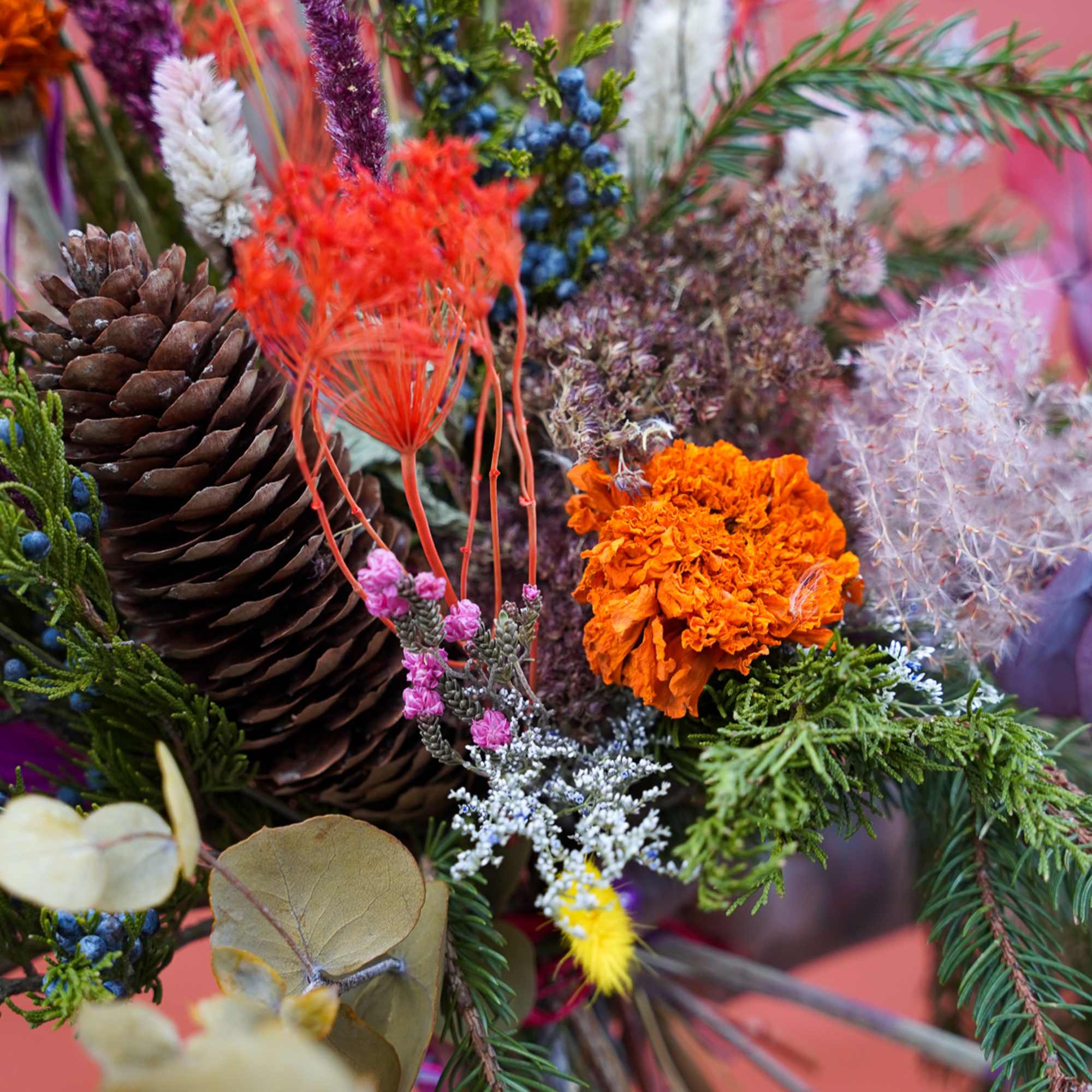 Gift this everlasting bouquet created using blooms dried in-house throughout the year Gift this everlasting bouquet created using blooms dried in-house throughout the year