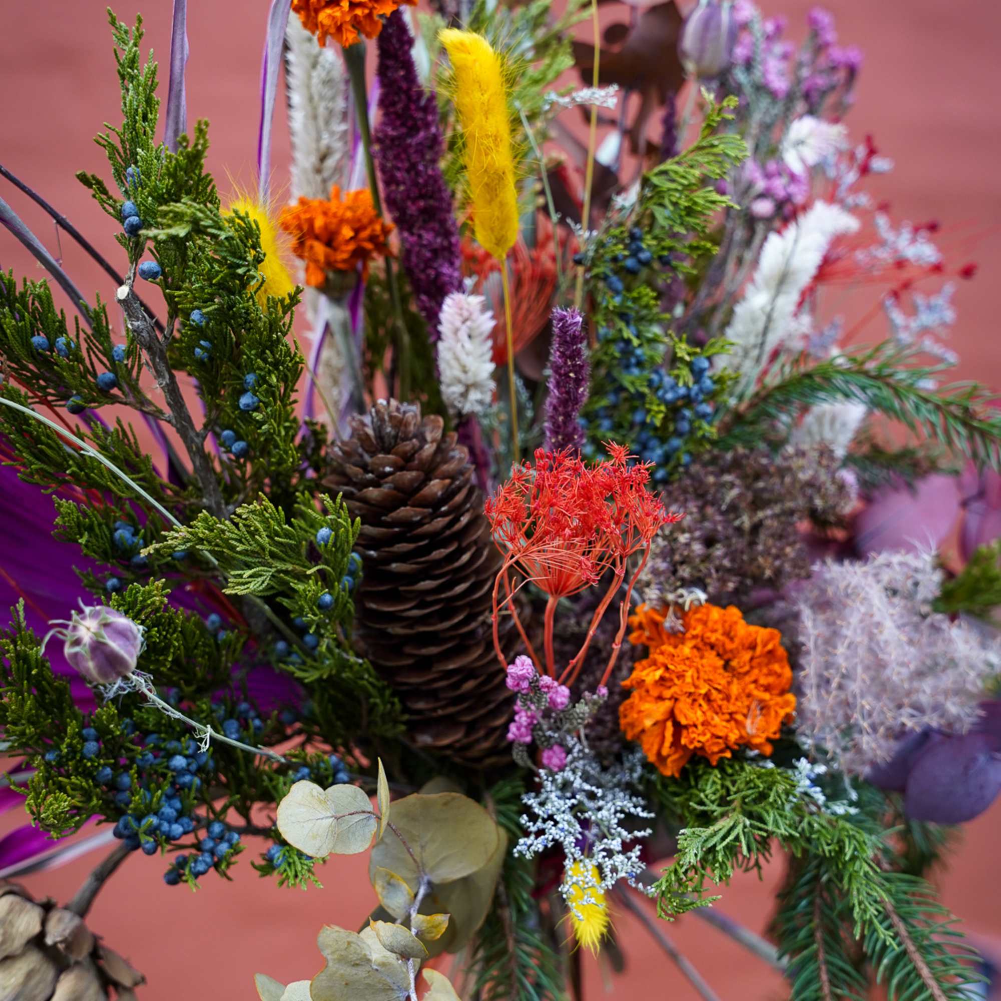 Gift this everlasting bouquet created using blooms dried in-house throughout the year Gift this everlasting bouquet created using blooms dried in-house throughout the year