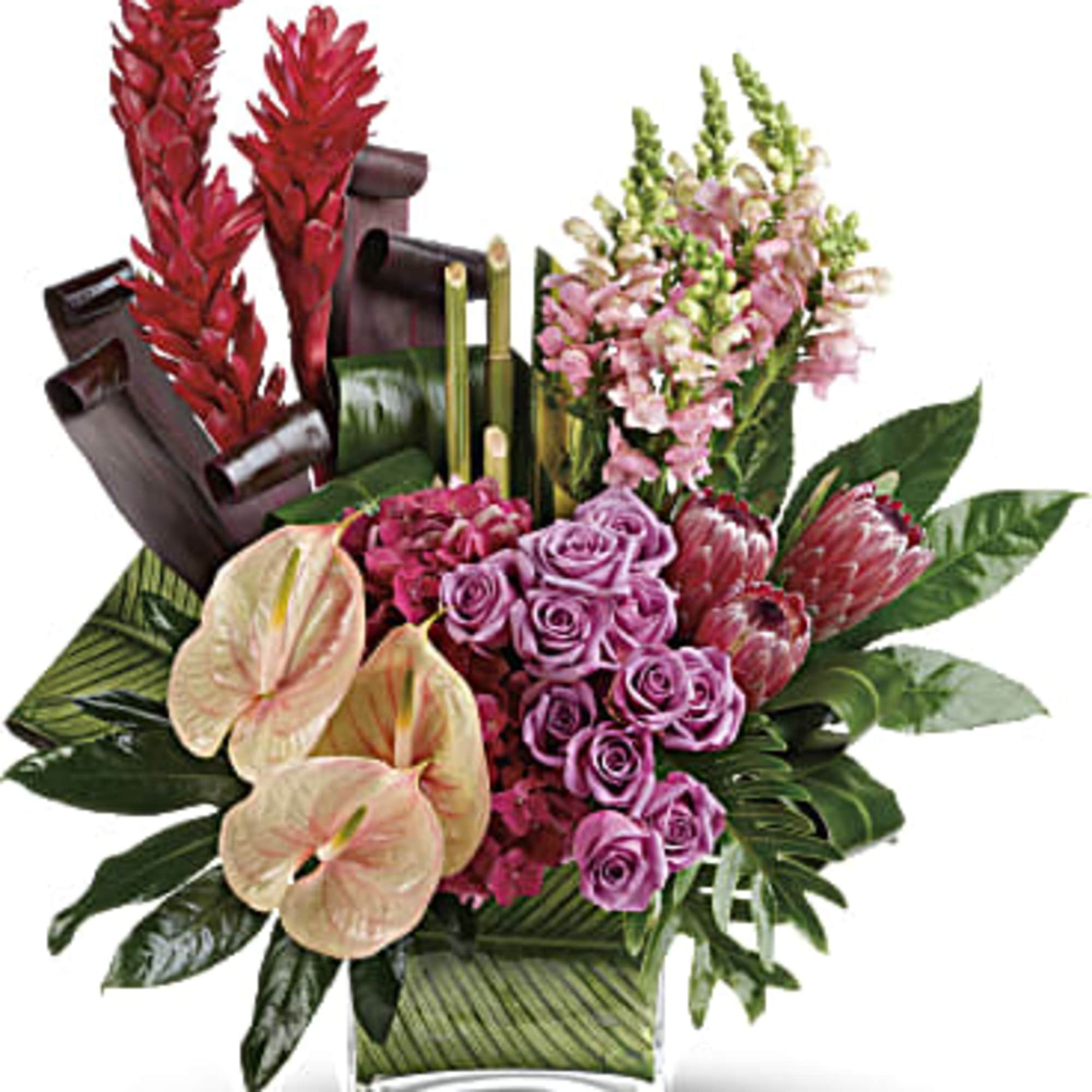 From delicate lavender roses to dramatic red ginger, waxy pink anthuriums to
