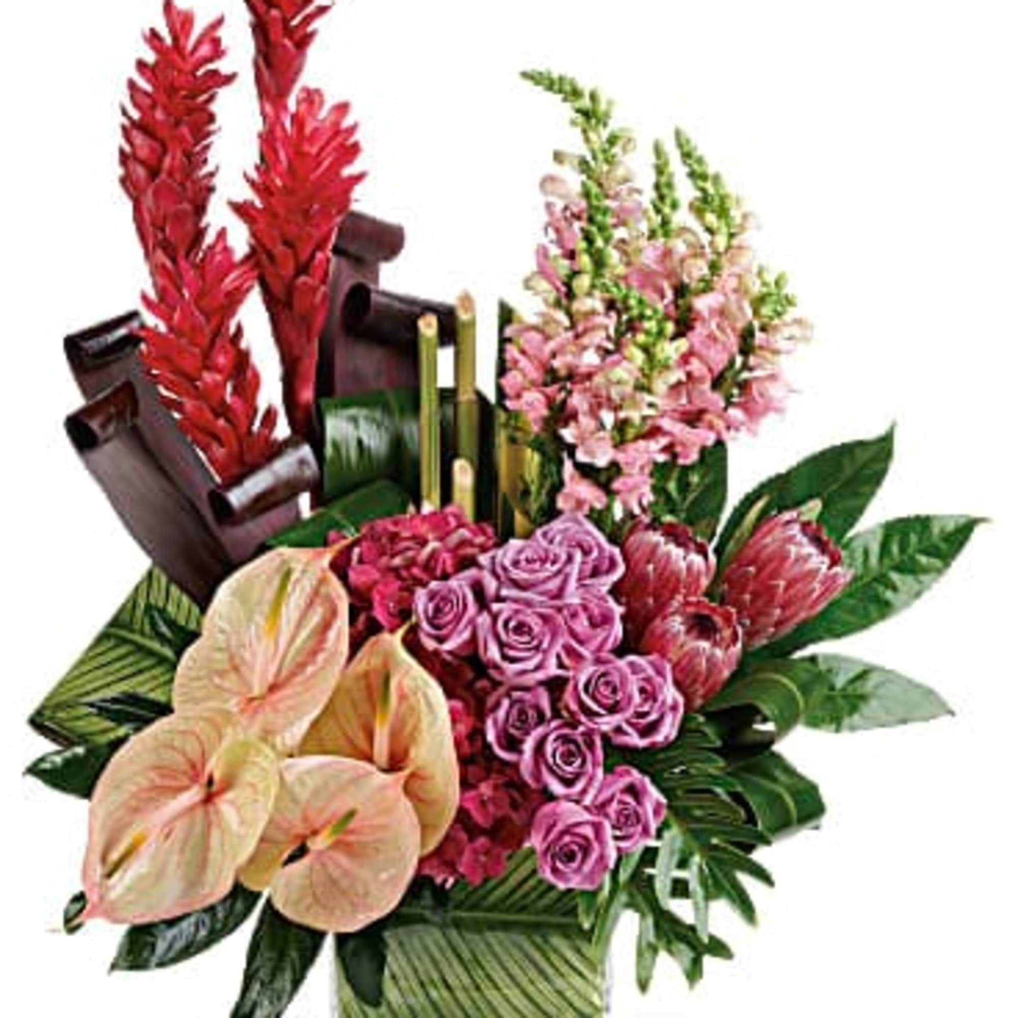 From delicate lavender roses to dramatic red ginger, waxy pink anthuriums to