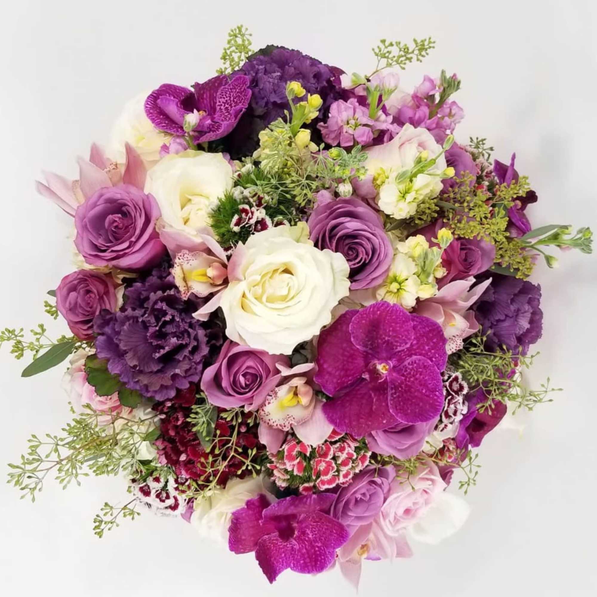 Beautiful French Style Arrangement in a ceramic vase with White Roses, Lavender Beautiful French Style Arrangement in a ceramic vase with White Roses, Lavender