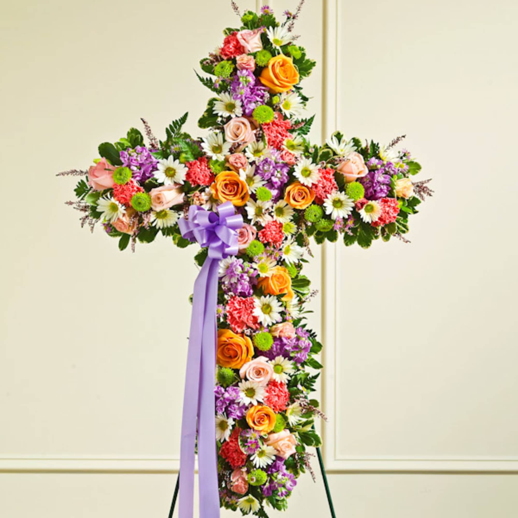 Mixed floral cross easel spray in Pratt, KS | The Flower Shoppe